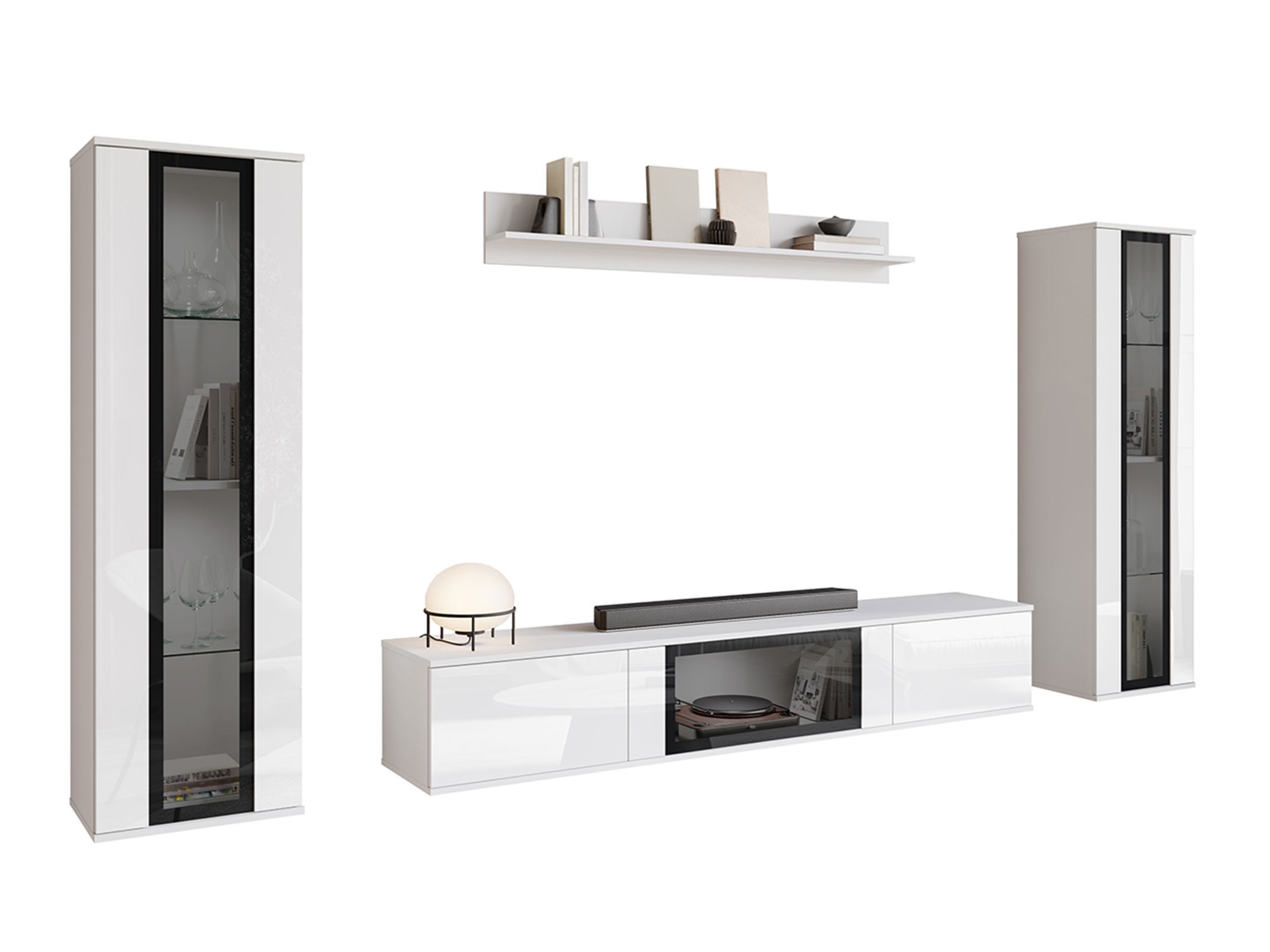 Parete attrezzata Torcame 103 (Bianco + Bianco lucido)