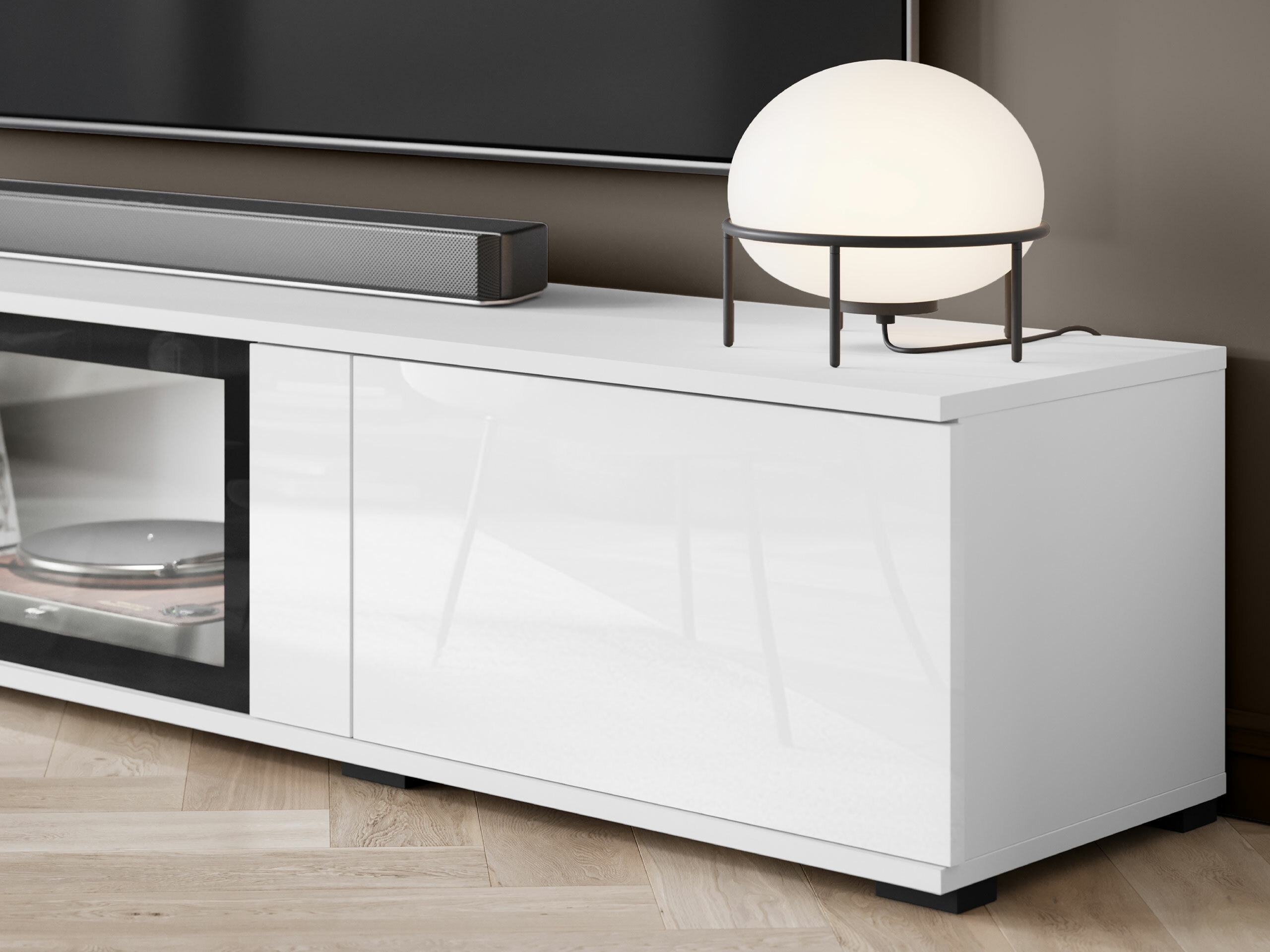Parete attrezzata Torcame 103 (Bianco + Bianco lucido)