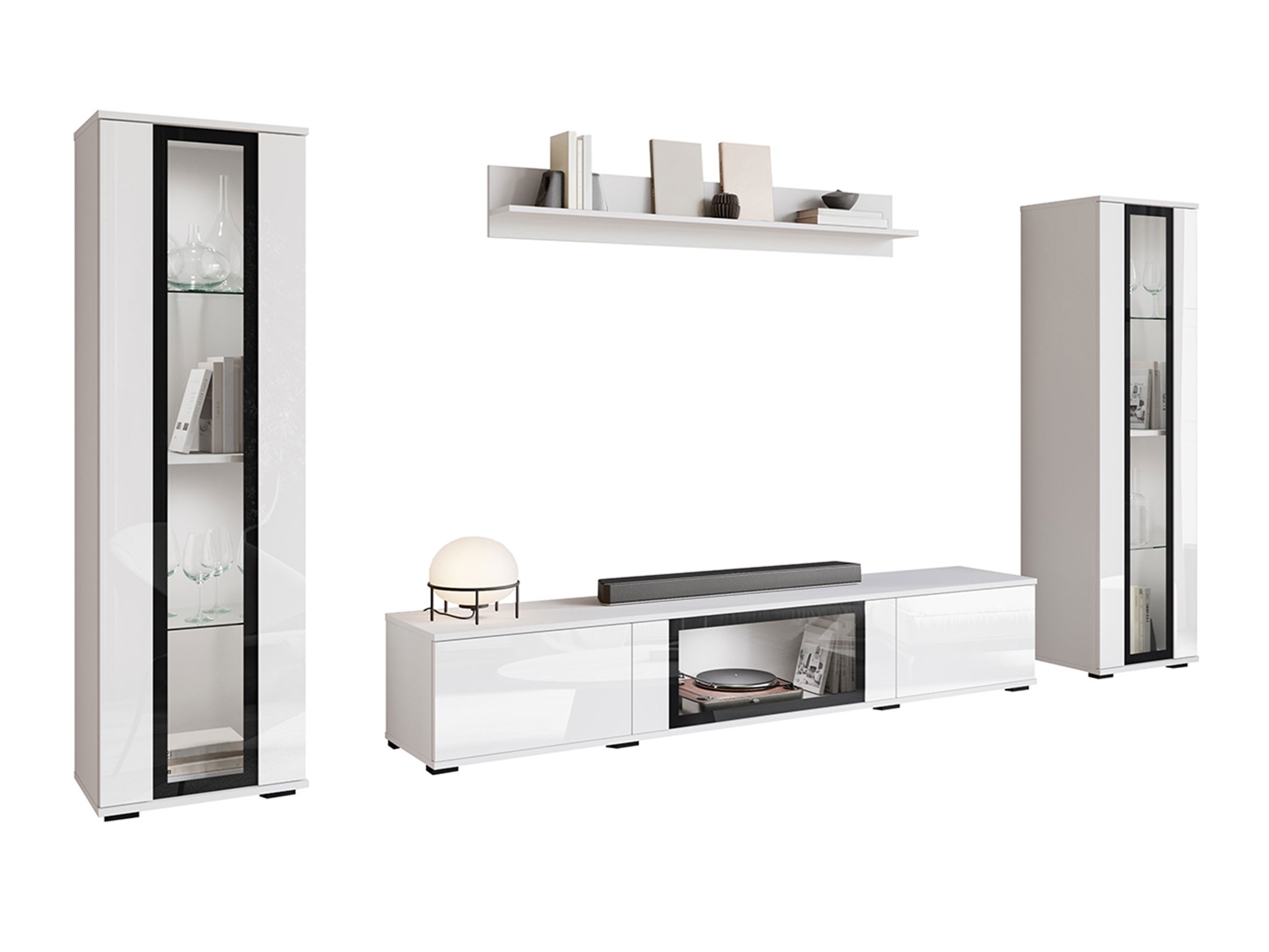 Parete attrezzata Torcame 103 (Bianco + Bianco lucido)