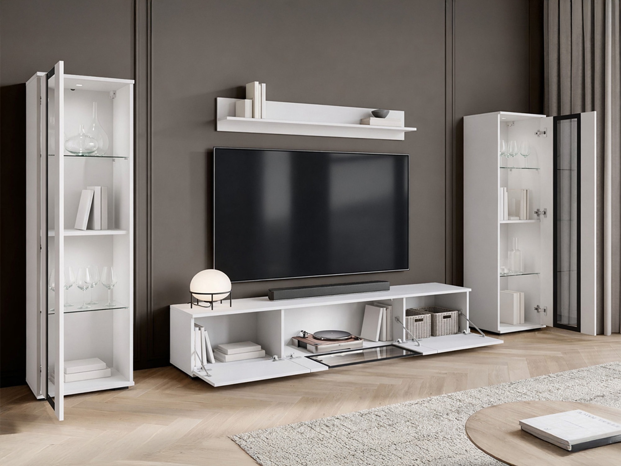 Parete attrezzata Torcame 103 (Quercia di Wotan + Bianco lucido)