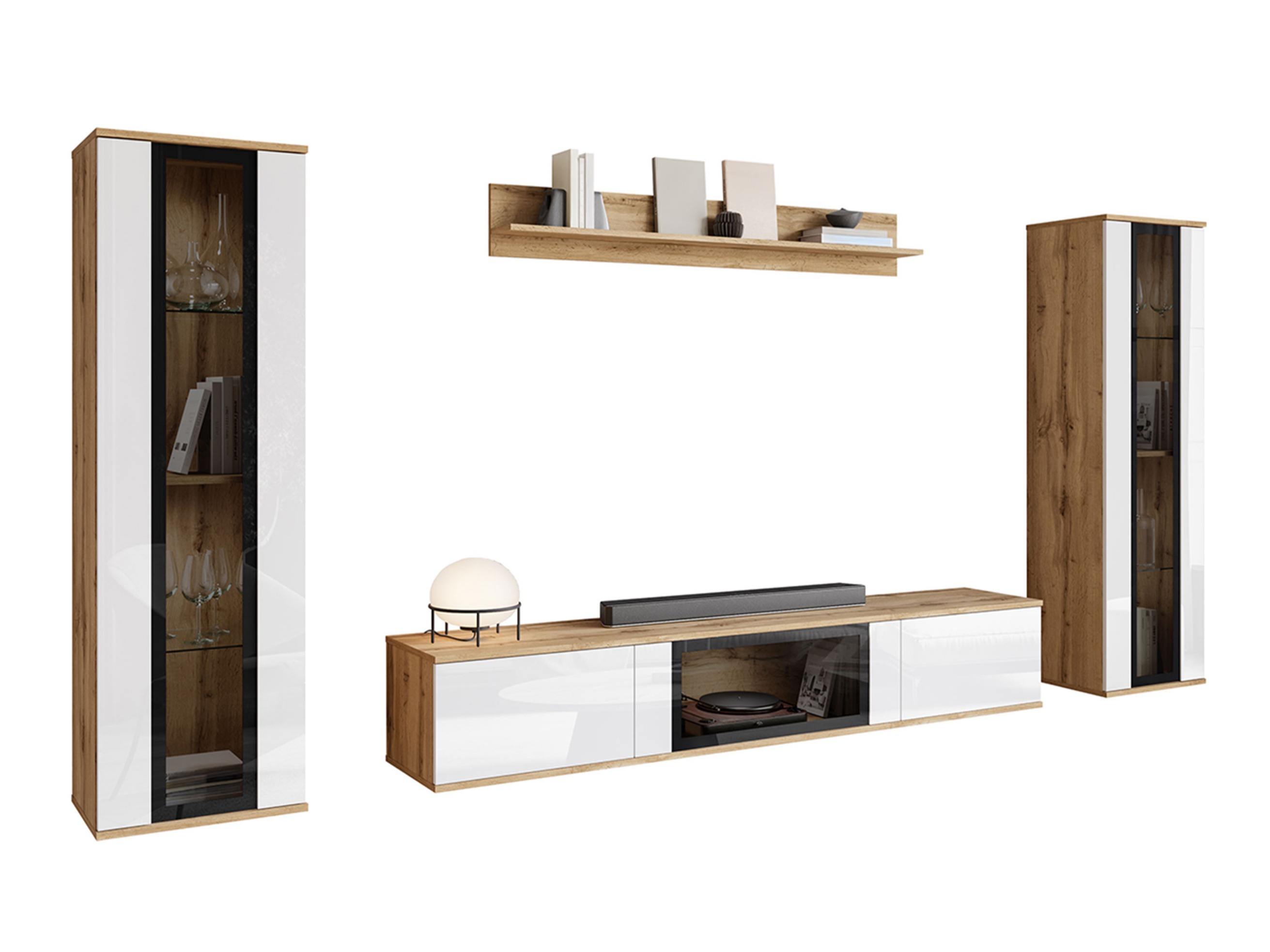 Parete attrezzata Torcame 103 (Quercia di Wotan + Bianco lucido)