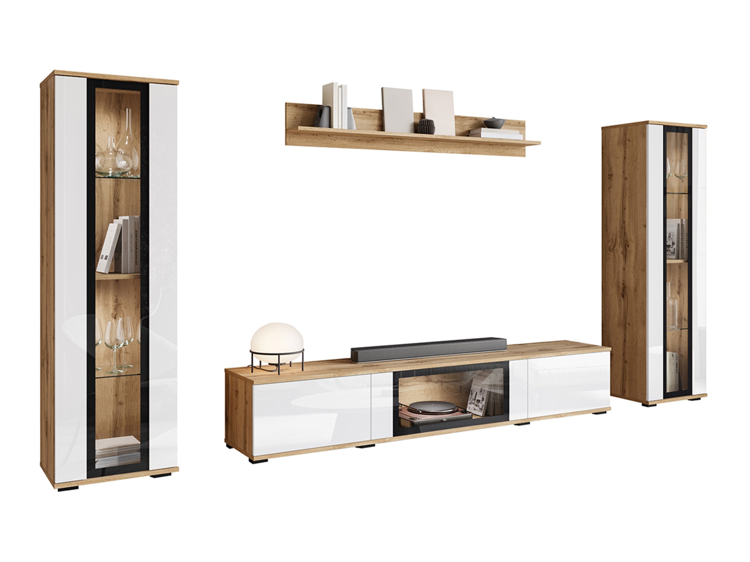 Parete attrezzata Torcame 103 (Quercia di Wotan + Bianco lucido)