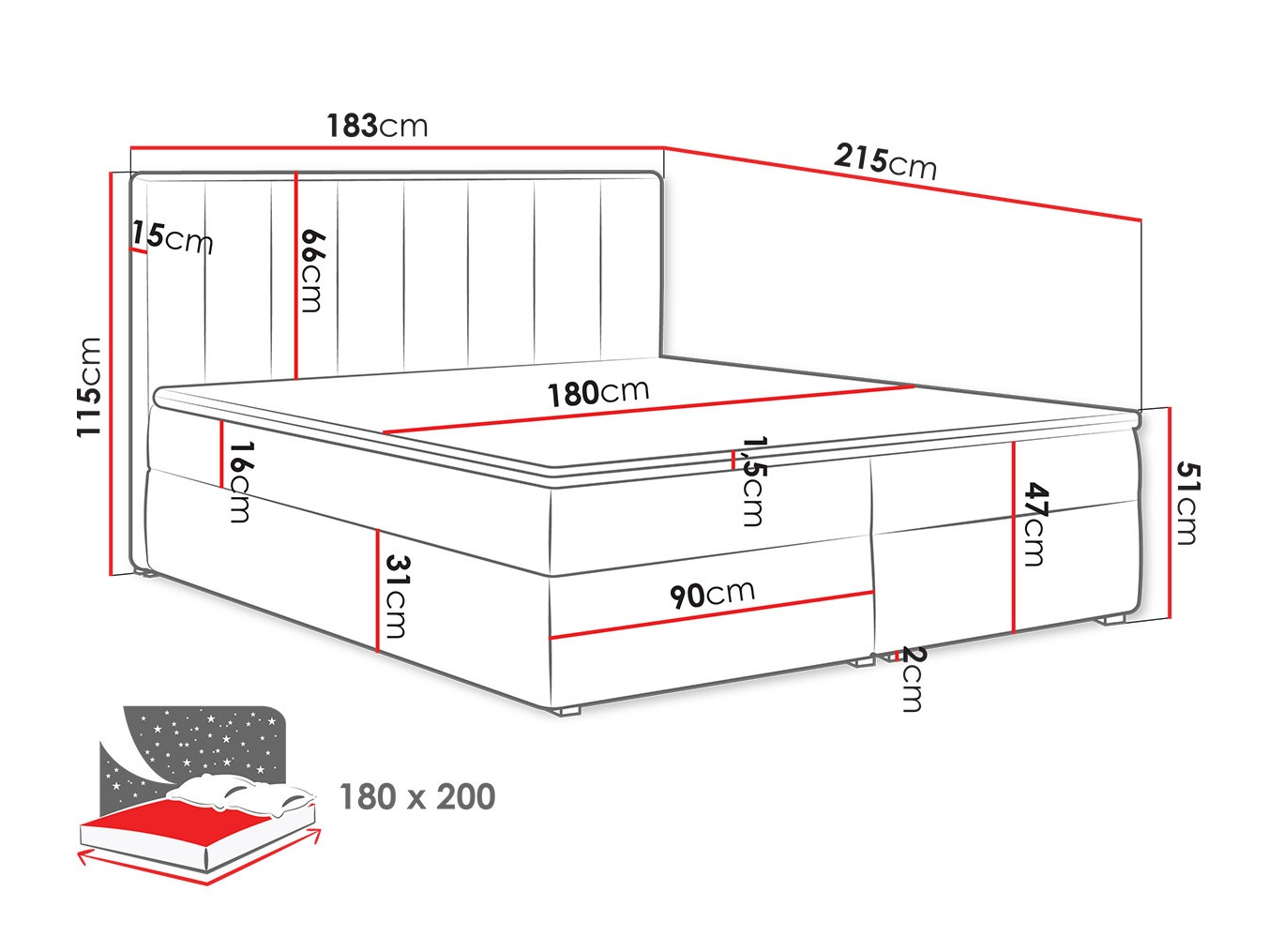 Letto continentale Pomona 116 (Magic velluto 2206)