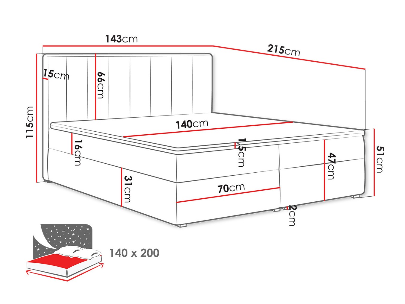 Letto continentale Pomona 116 (Magic velluto 2213)