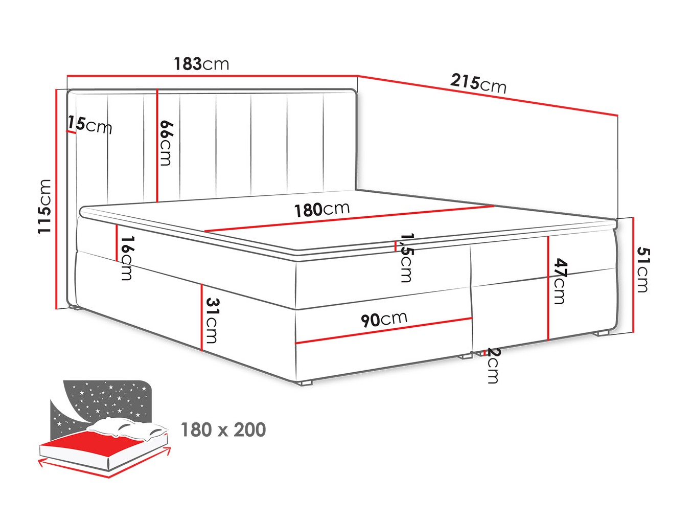 Letto continentale Pomona 116 (Magic velluto 2213)