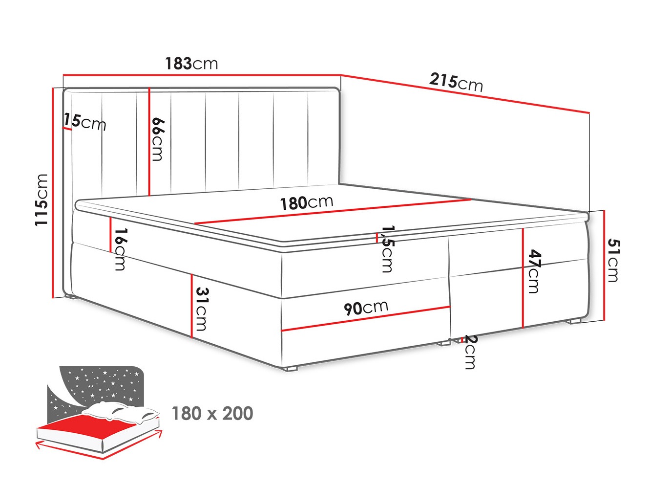 Letto continentale Pomona 116 (Magic velluto 2225)