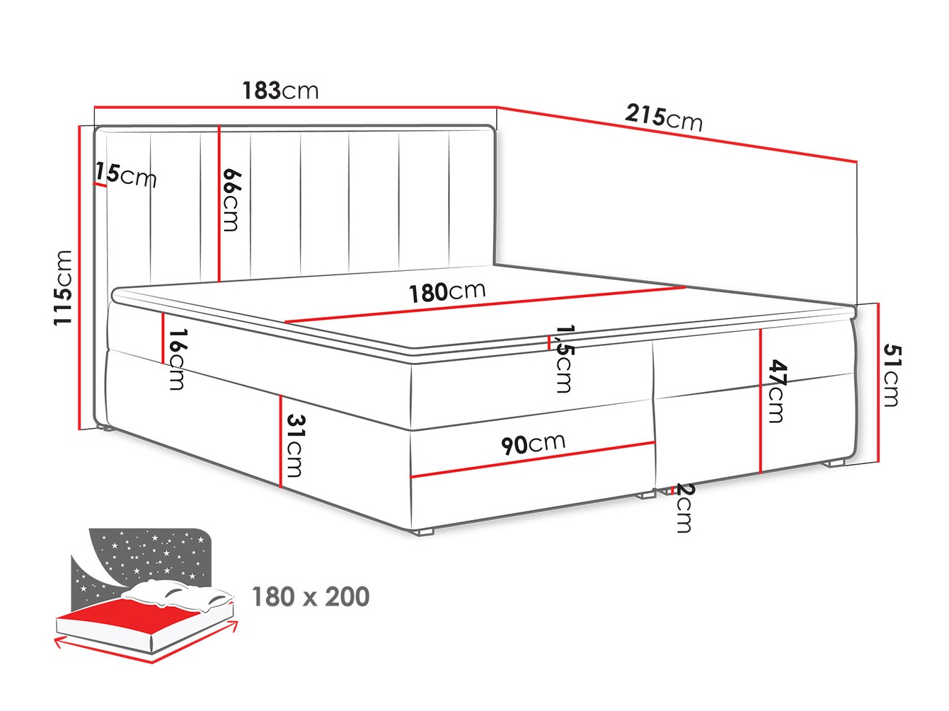 Letto continentale Pomona 116 (Magic velluto 2258)