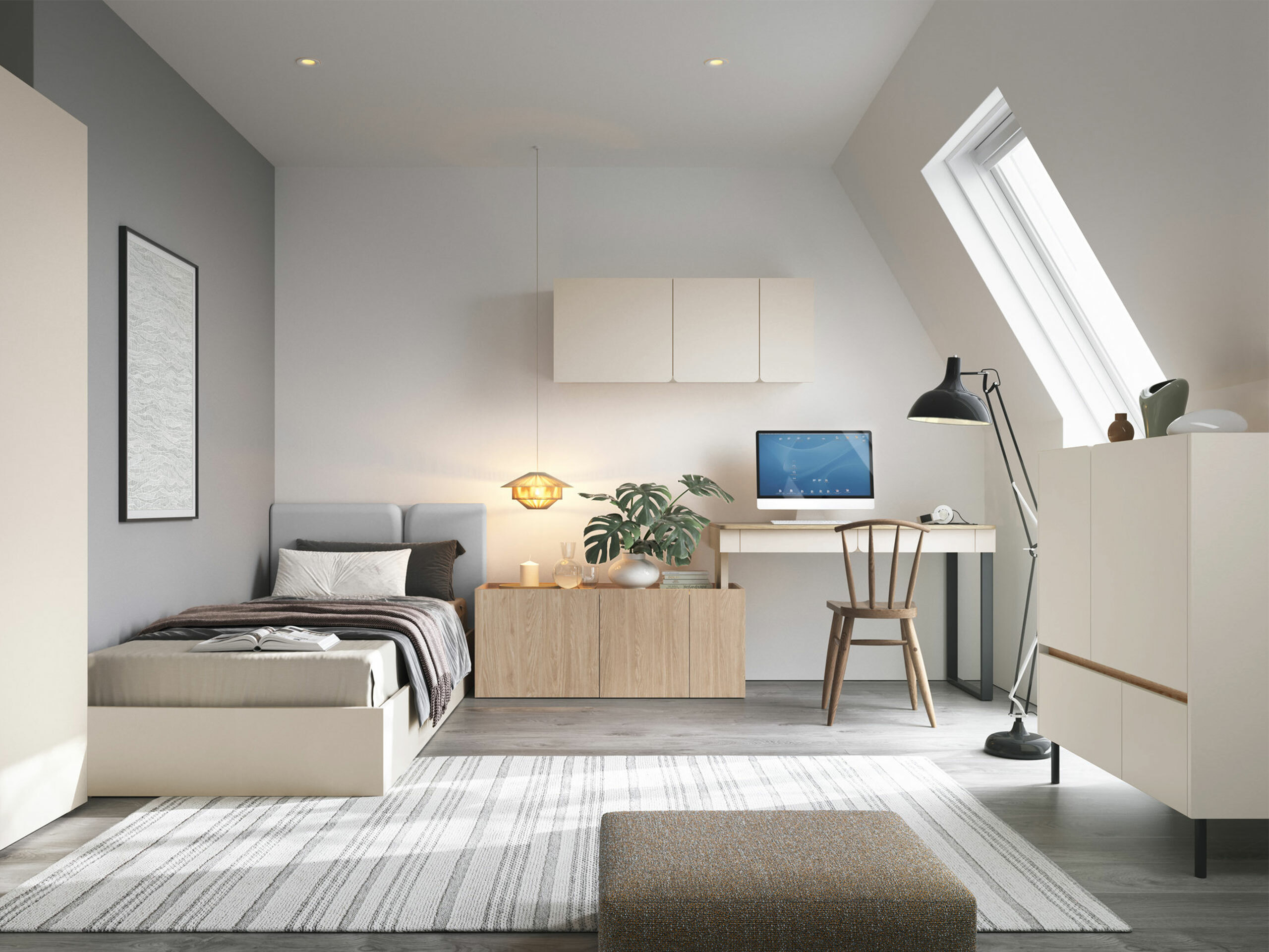 Cassettiera Fiosono 107 (Beige + Rovere chiaro)