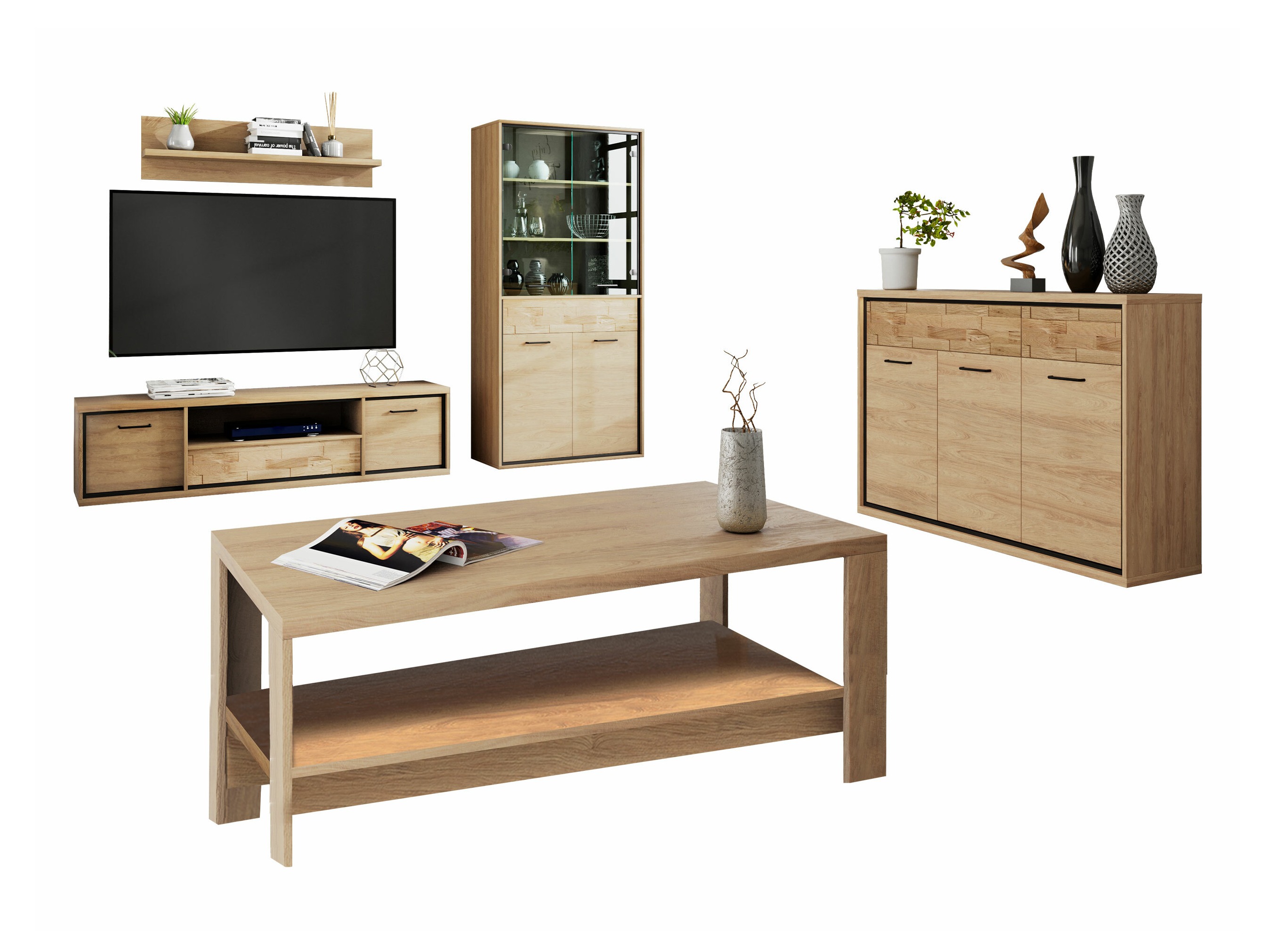 Parete attrezzata Etrmoni 118 (Luminoso legno + Quercia)