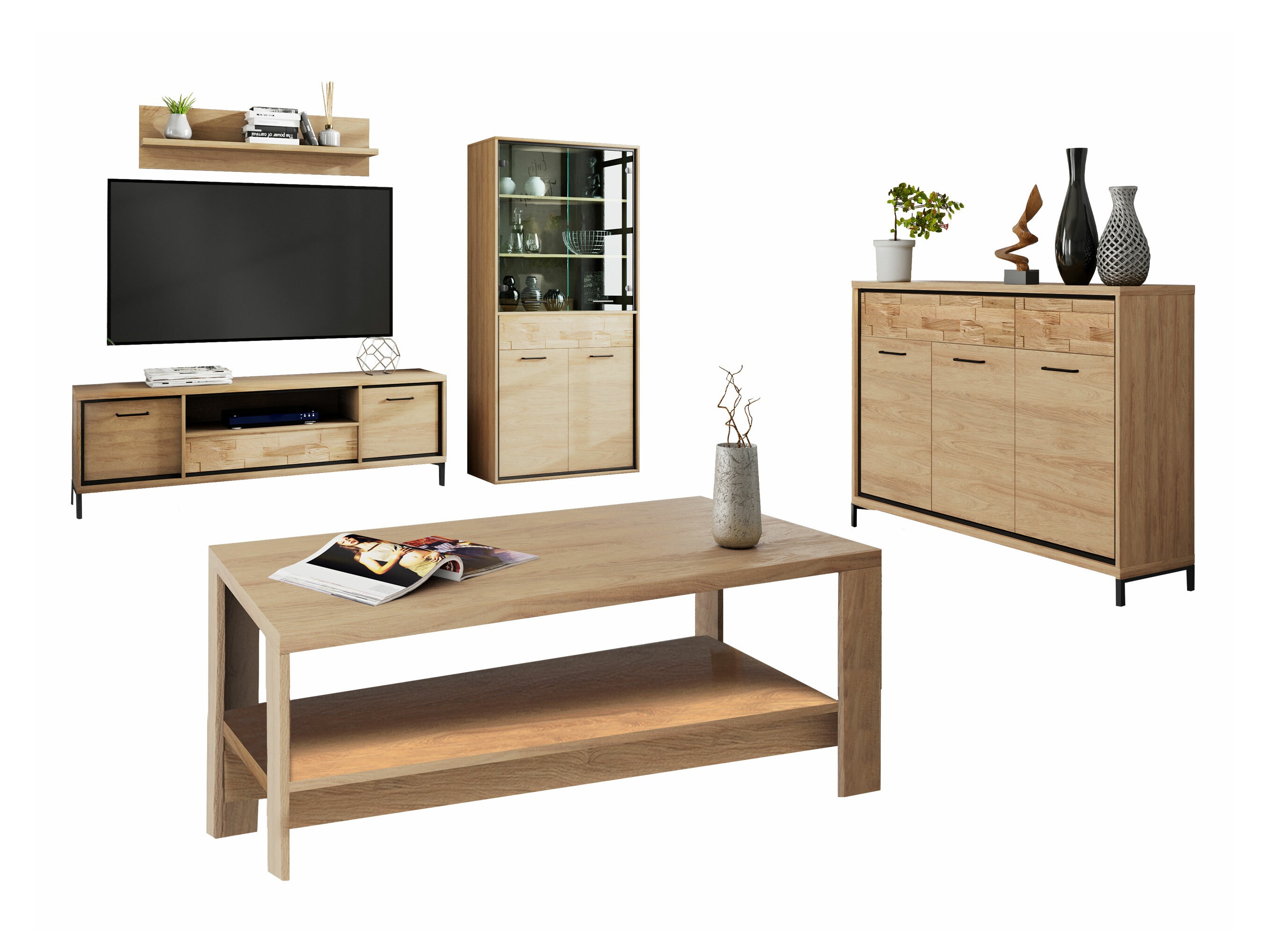 Parete attrezzata Etrmoni 118 (Luminoso legno + Quercia)