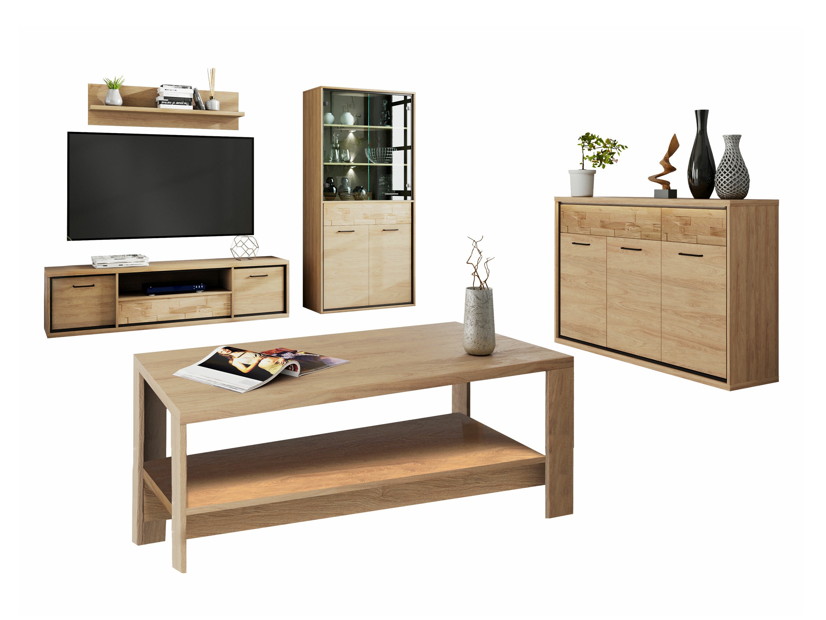 Parete attrezzata Etrmoni 118 (Luminoso legno + Quercia)