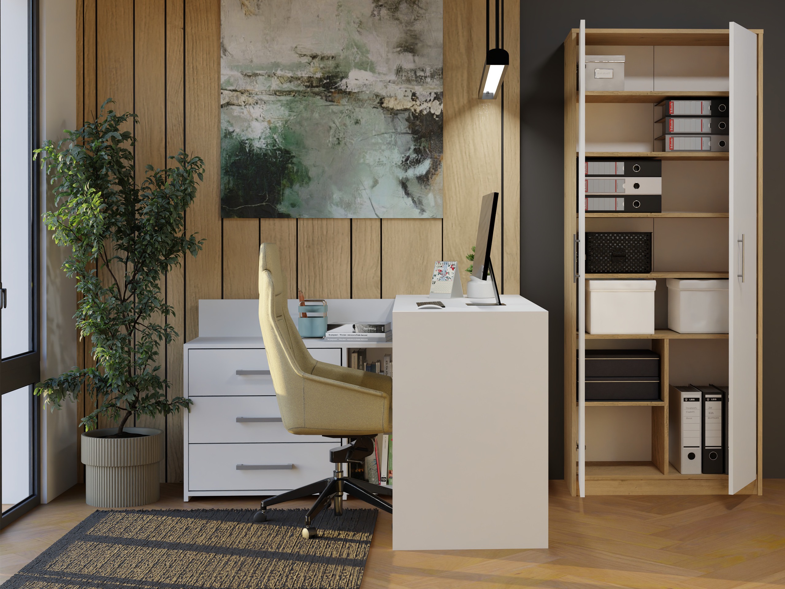 Scaffale Mandeville 196 (Rovere Artisan + Bianco)