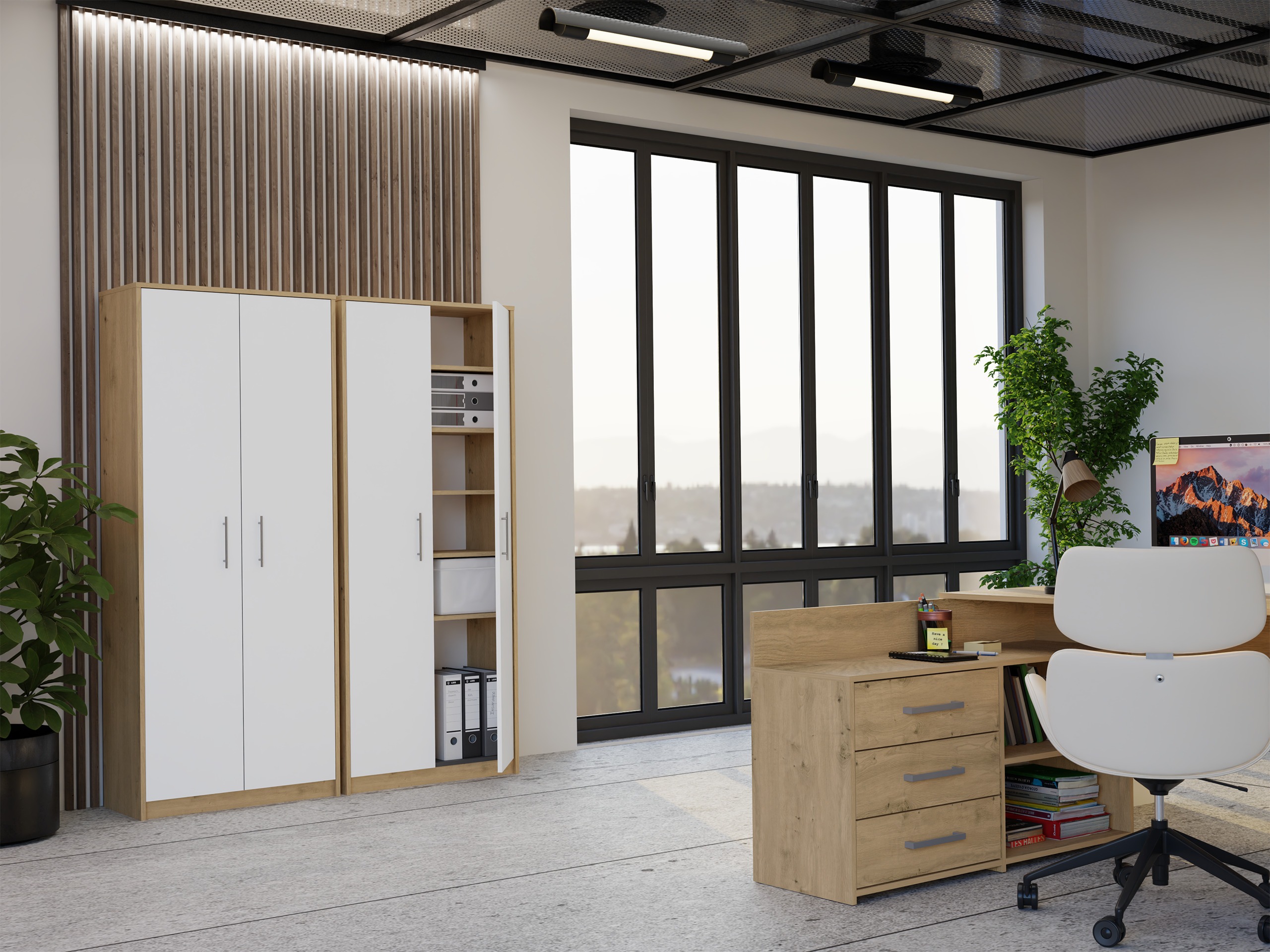 Scaffale Mandeville 196 (Rovere Artisan + Bianco)