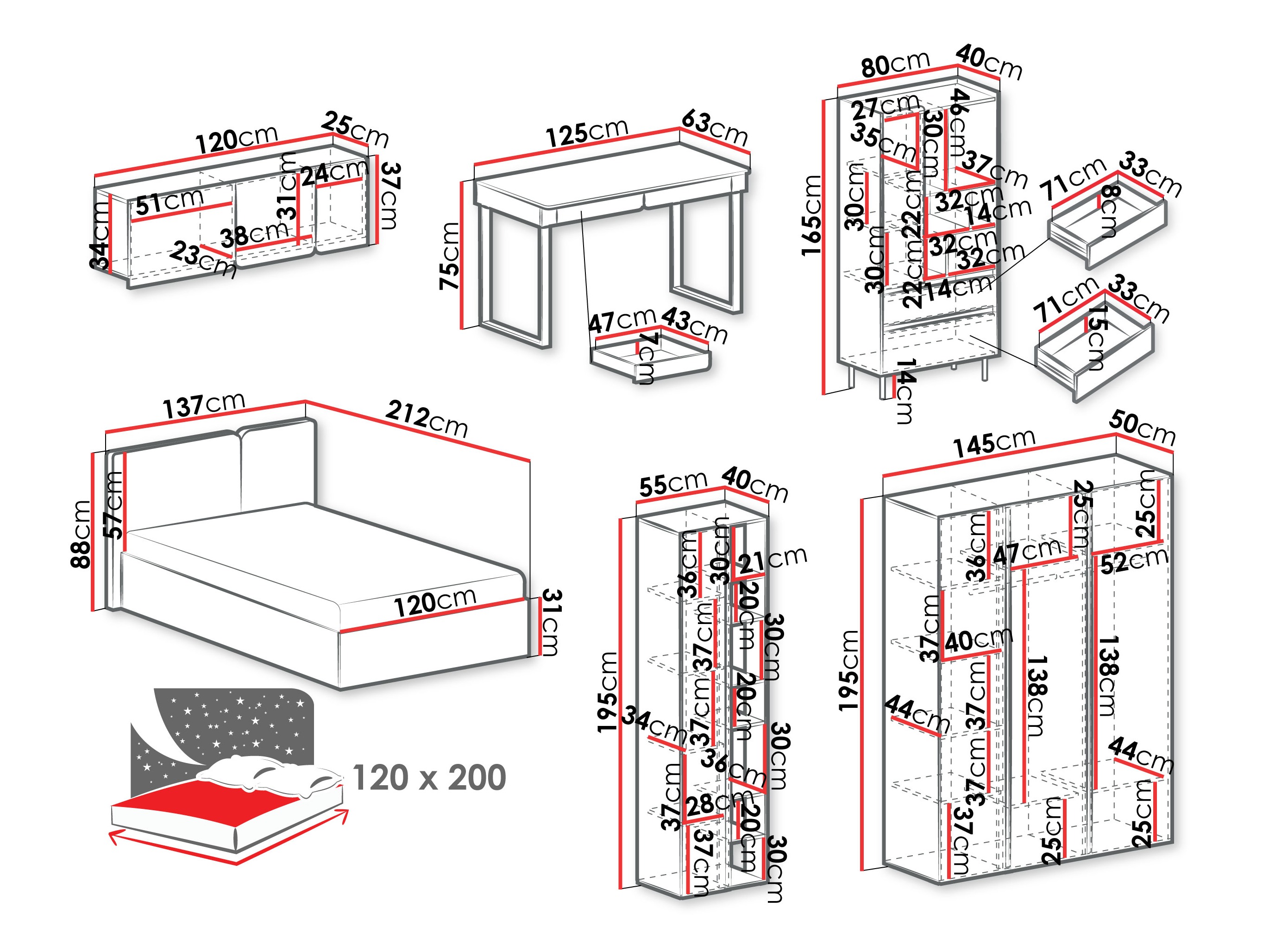 Set di mobili Fiosono 114 (Beige + Rovere chiaro)