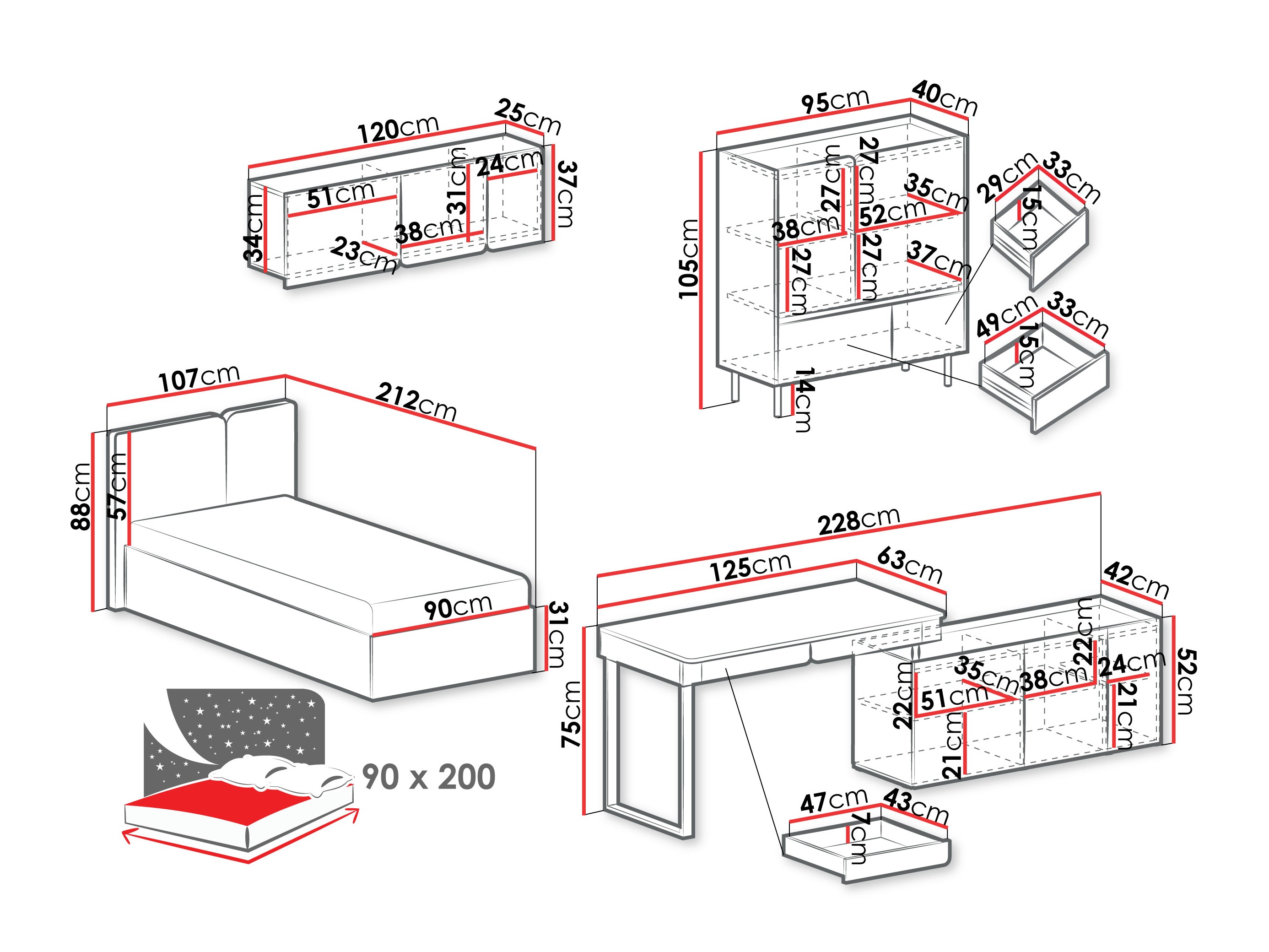 Set di mobili Fiosono 115 (Beige + Quercia)