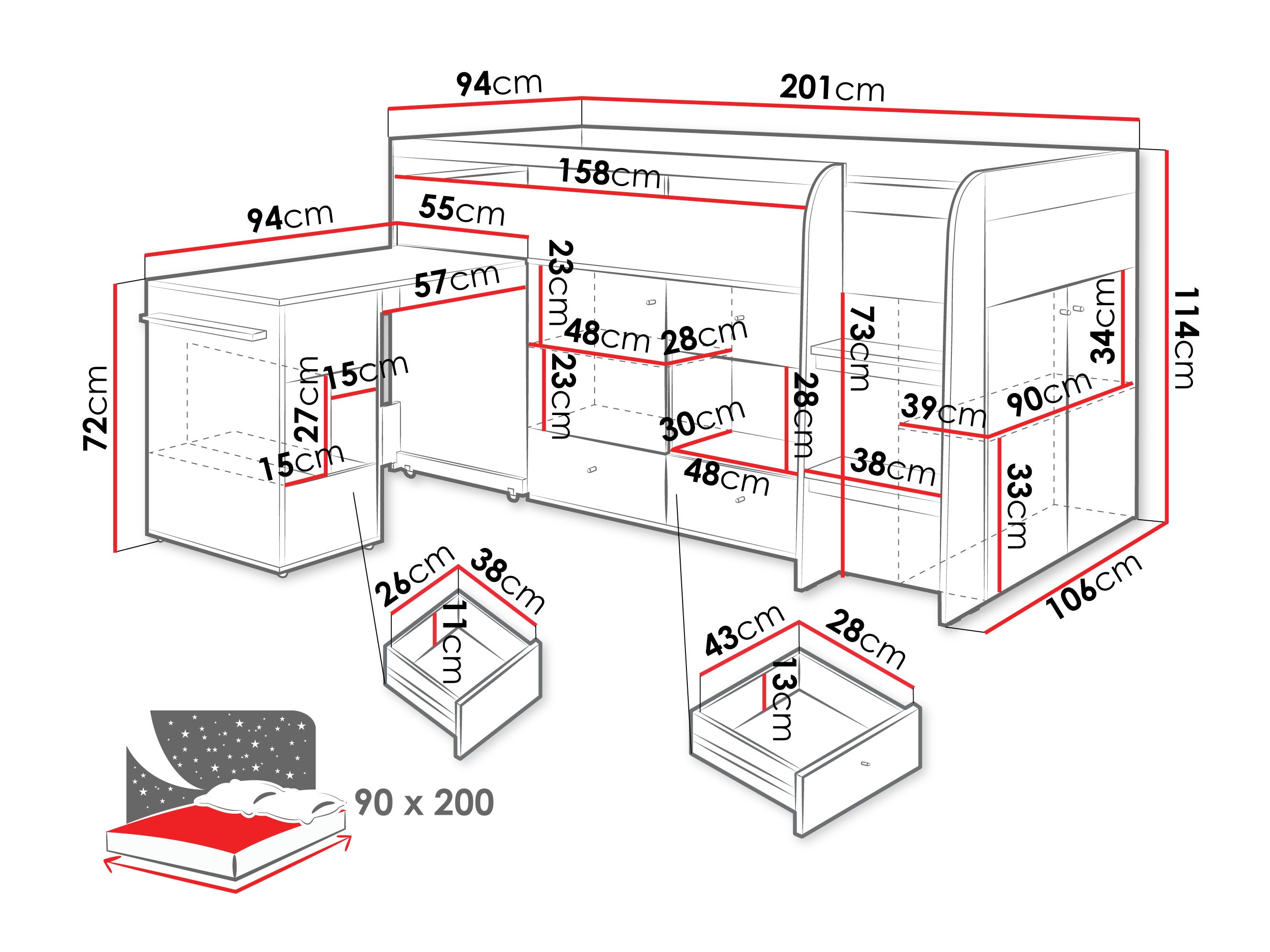 Letto alto Ciravie 107