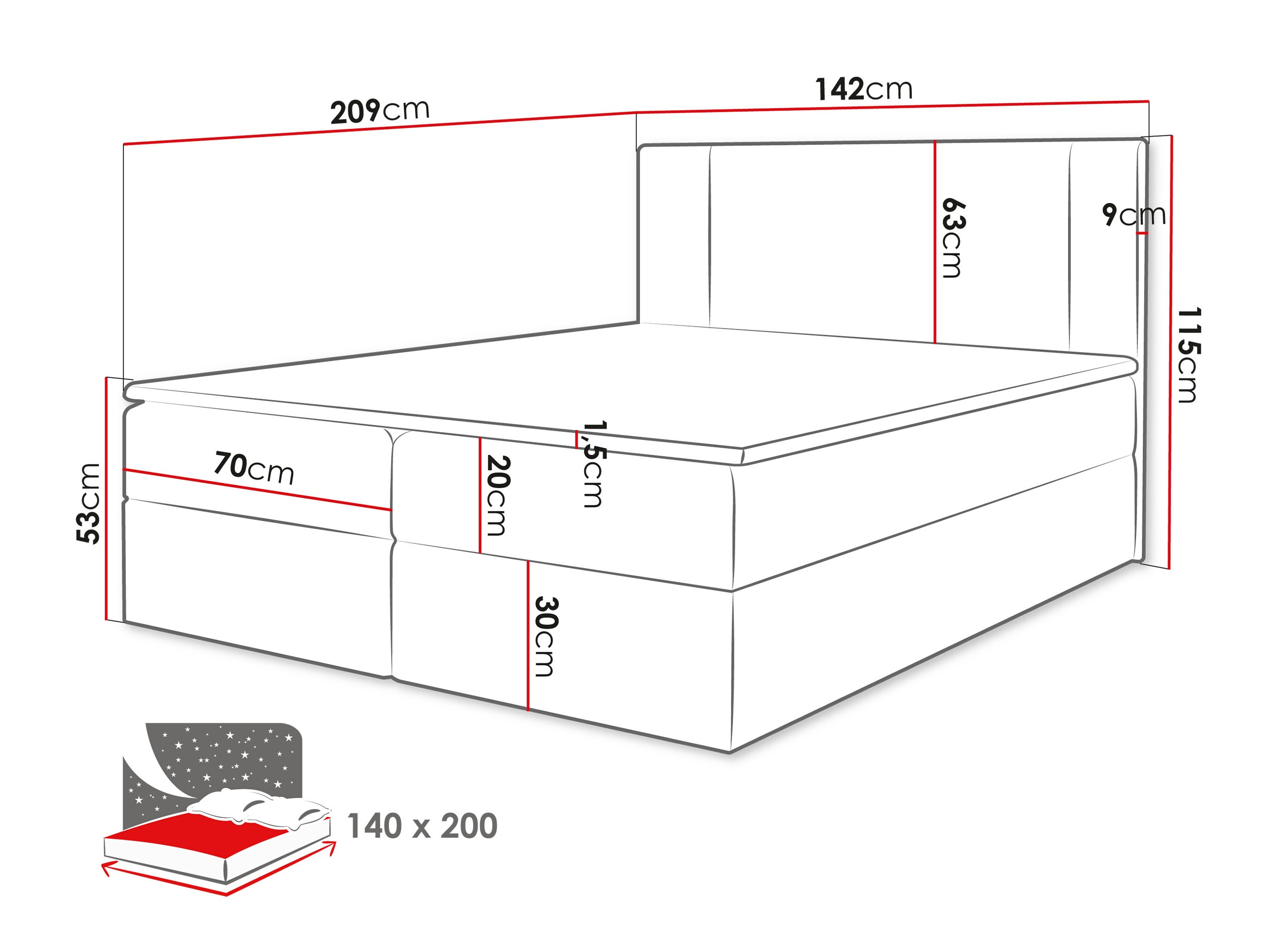 Letto continentale Zanesville 101 (Manila 18)