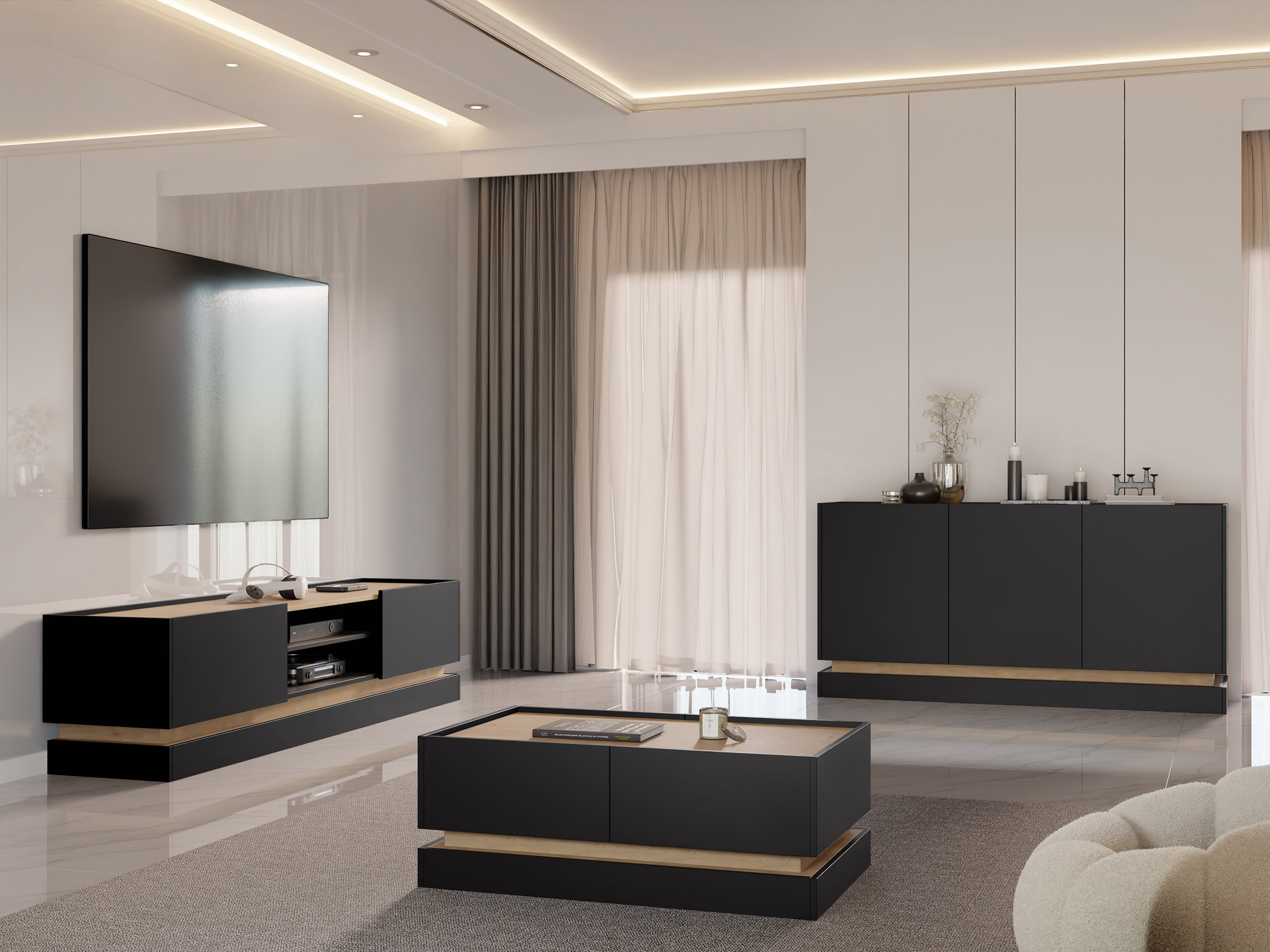 Parete attrezzata Comfivo Dalvenu 104 (Nero + Quercia)