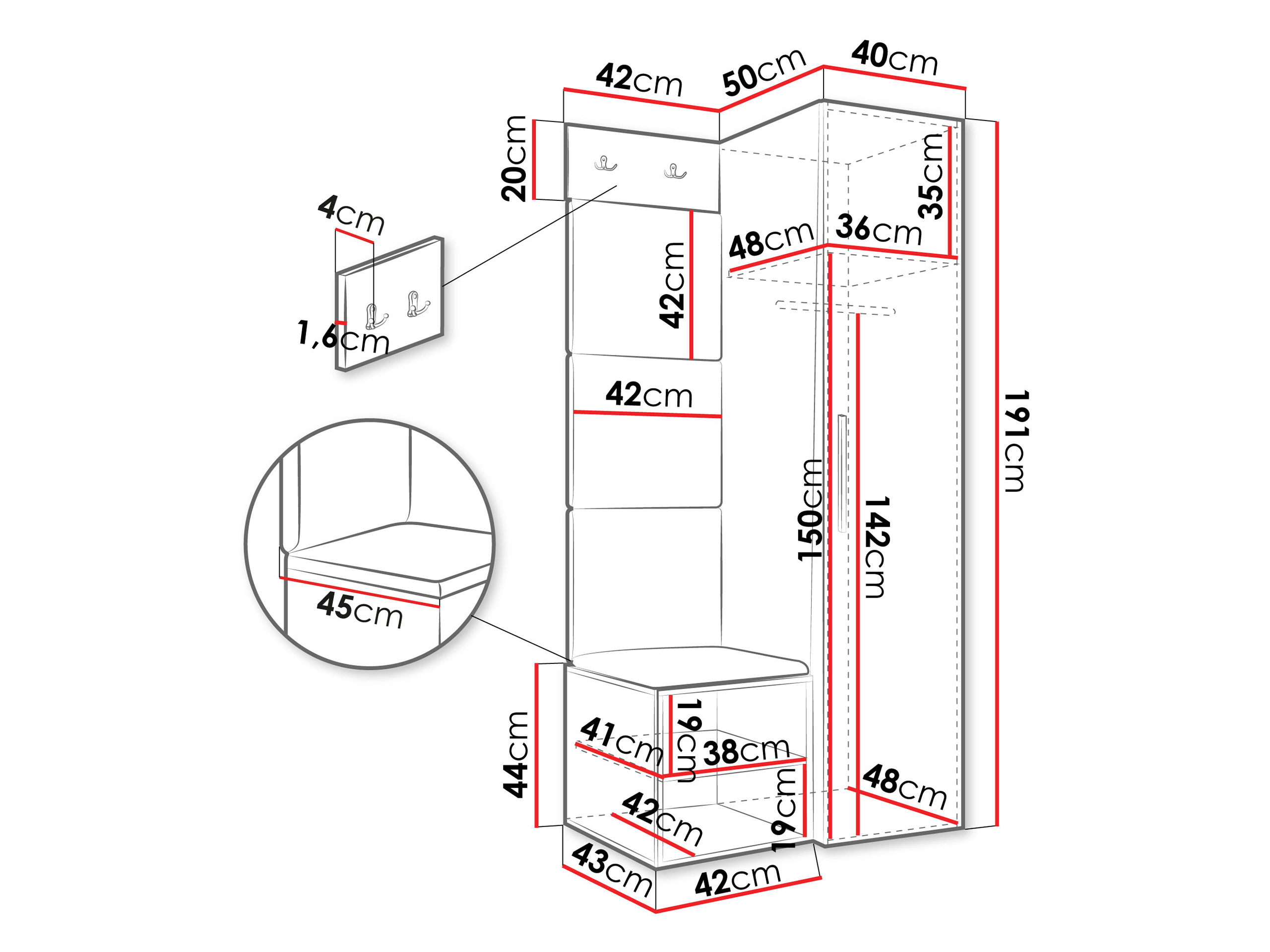 Set arredo da corridoio Hartford 524 (Bianco)