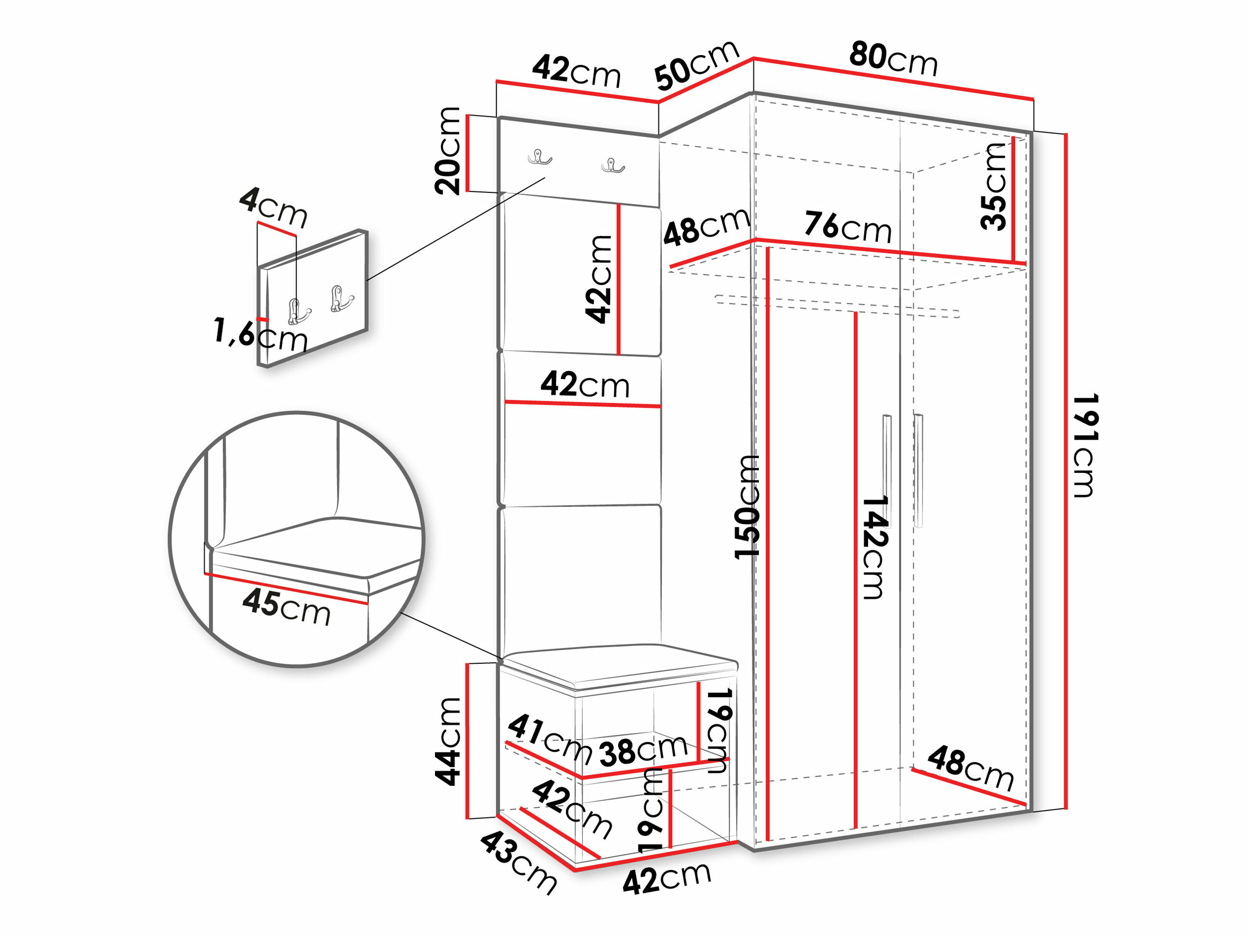 Set arredo da corridoio Hartford 523 (Bianco)