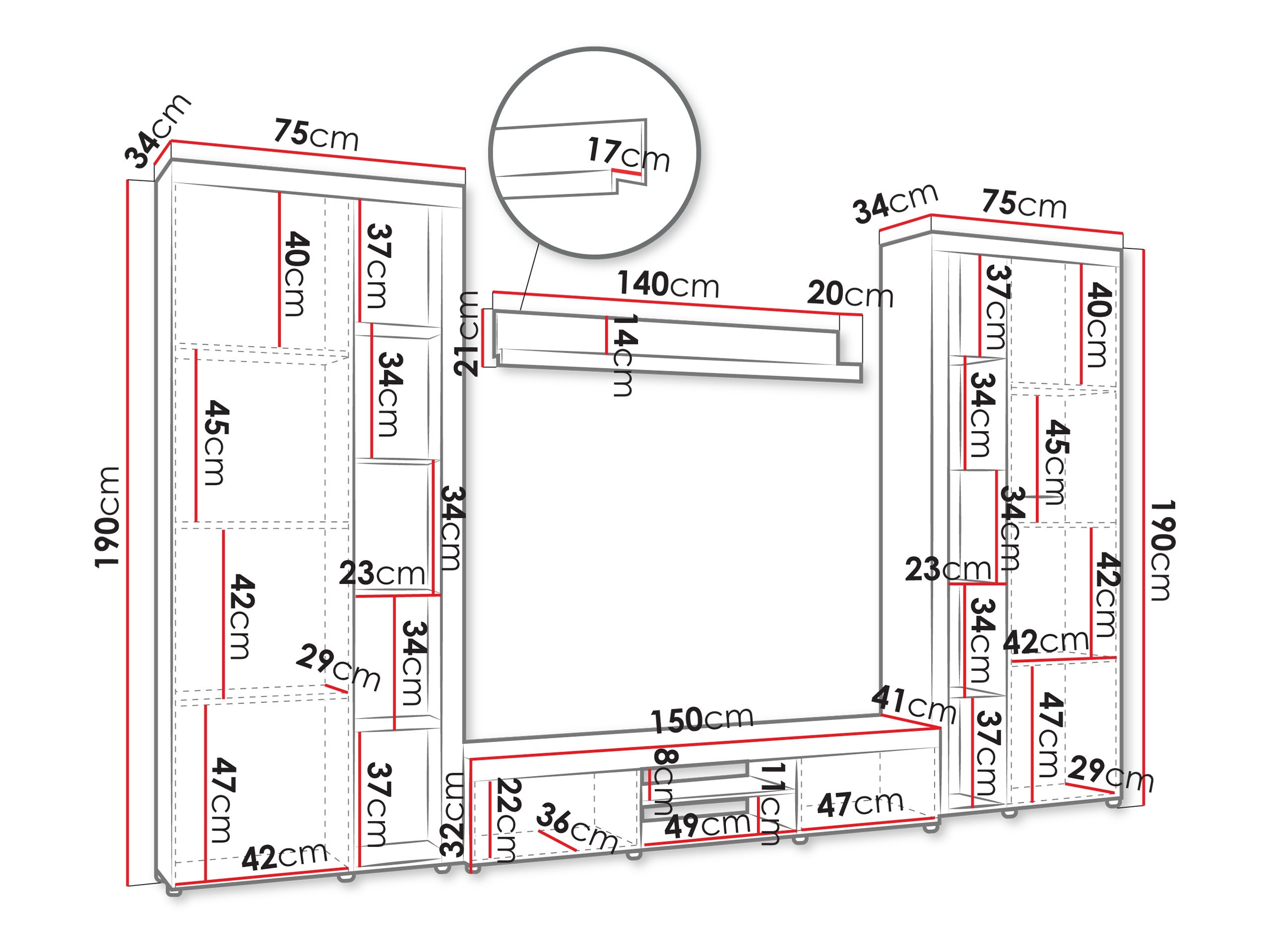 Parete attrezzata Soca II (Bianco)