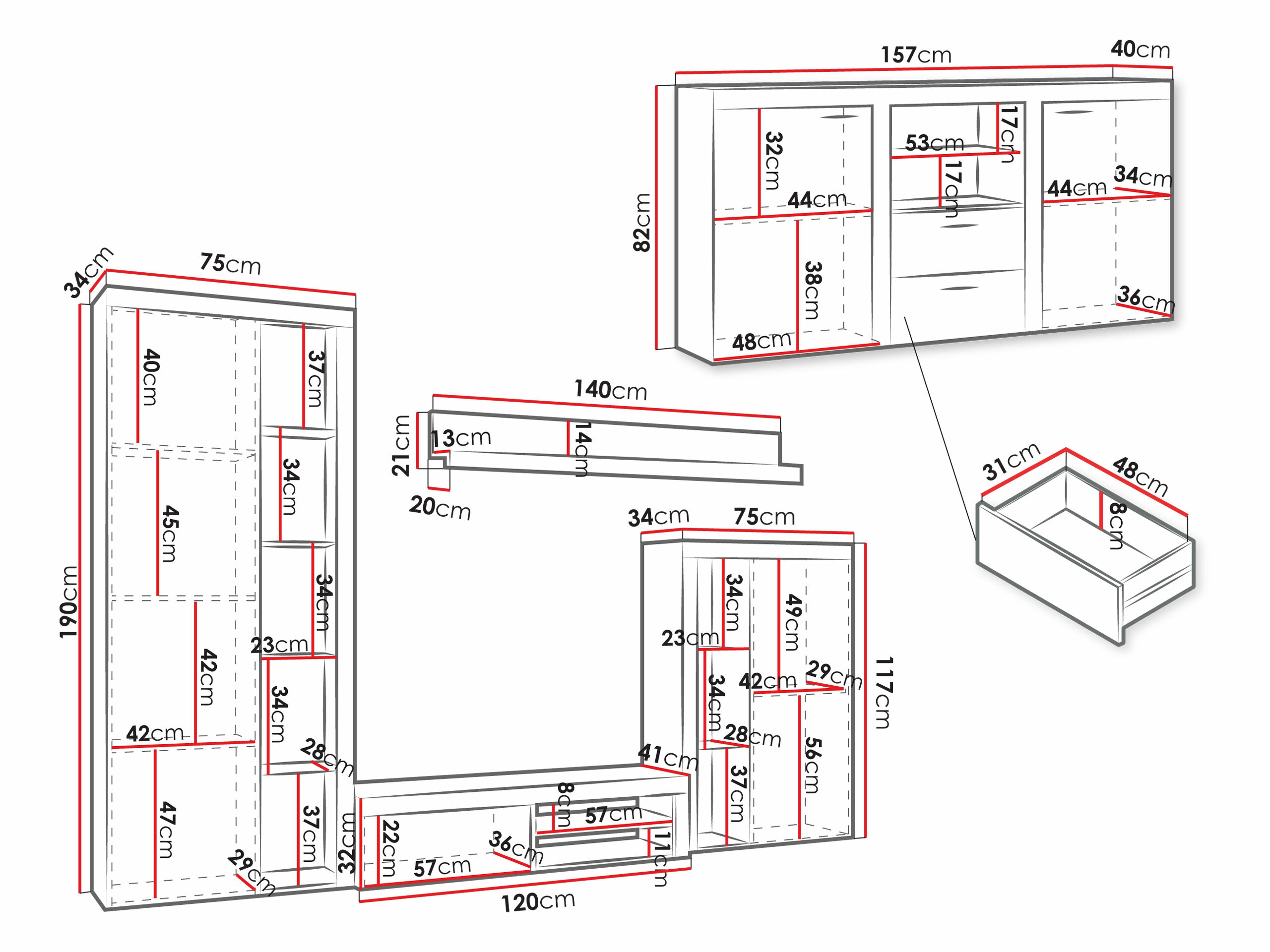 Parete attrezzata Tucson 106 (Bianco)
