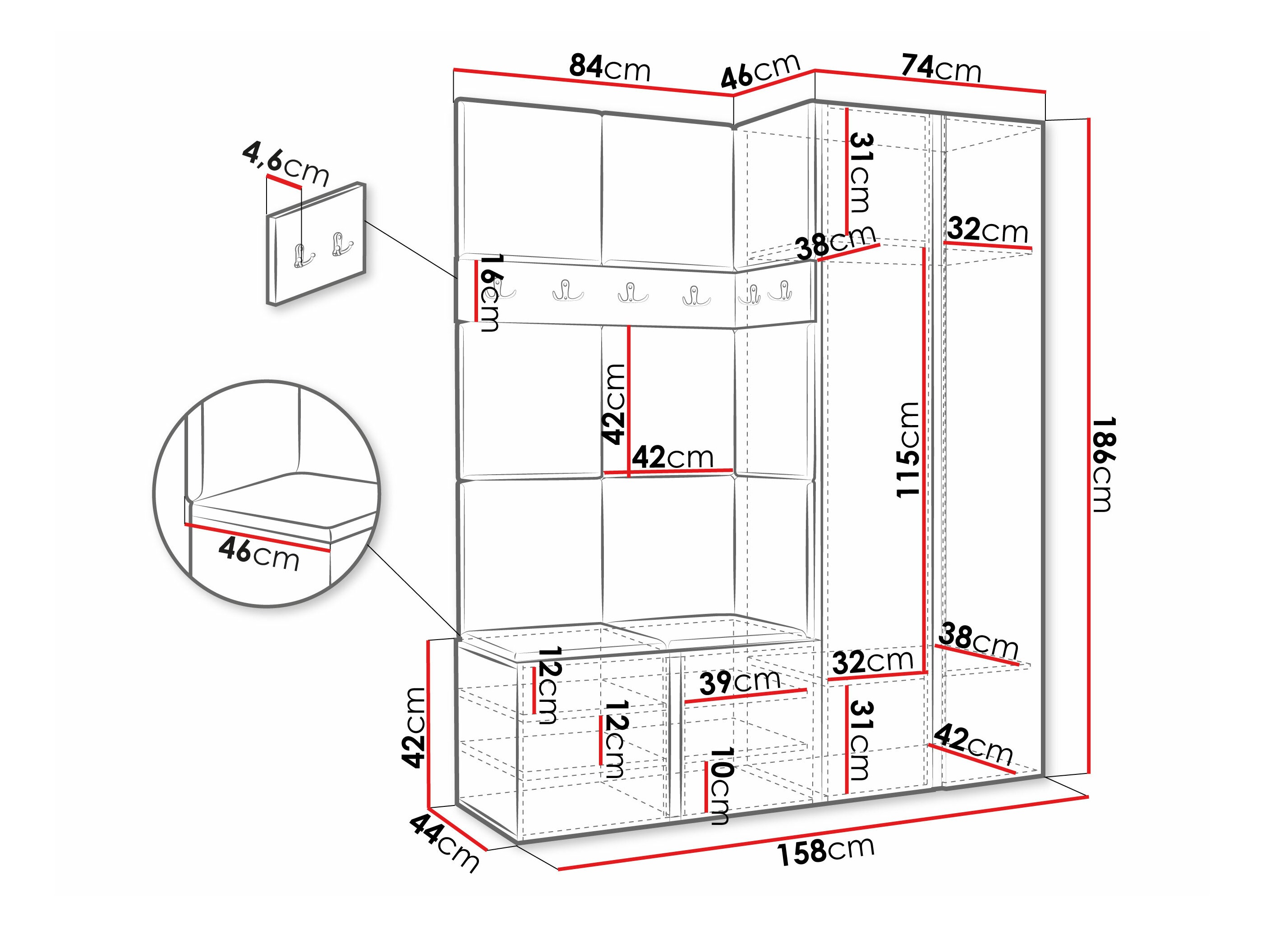 Set arredo da corridoio Pinis III (Bianco)