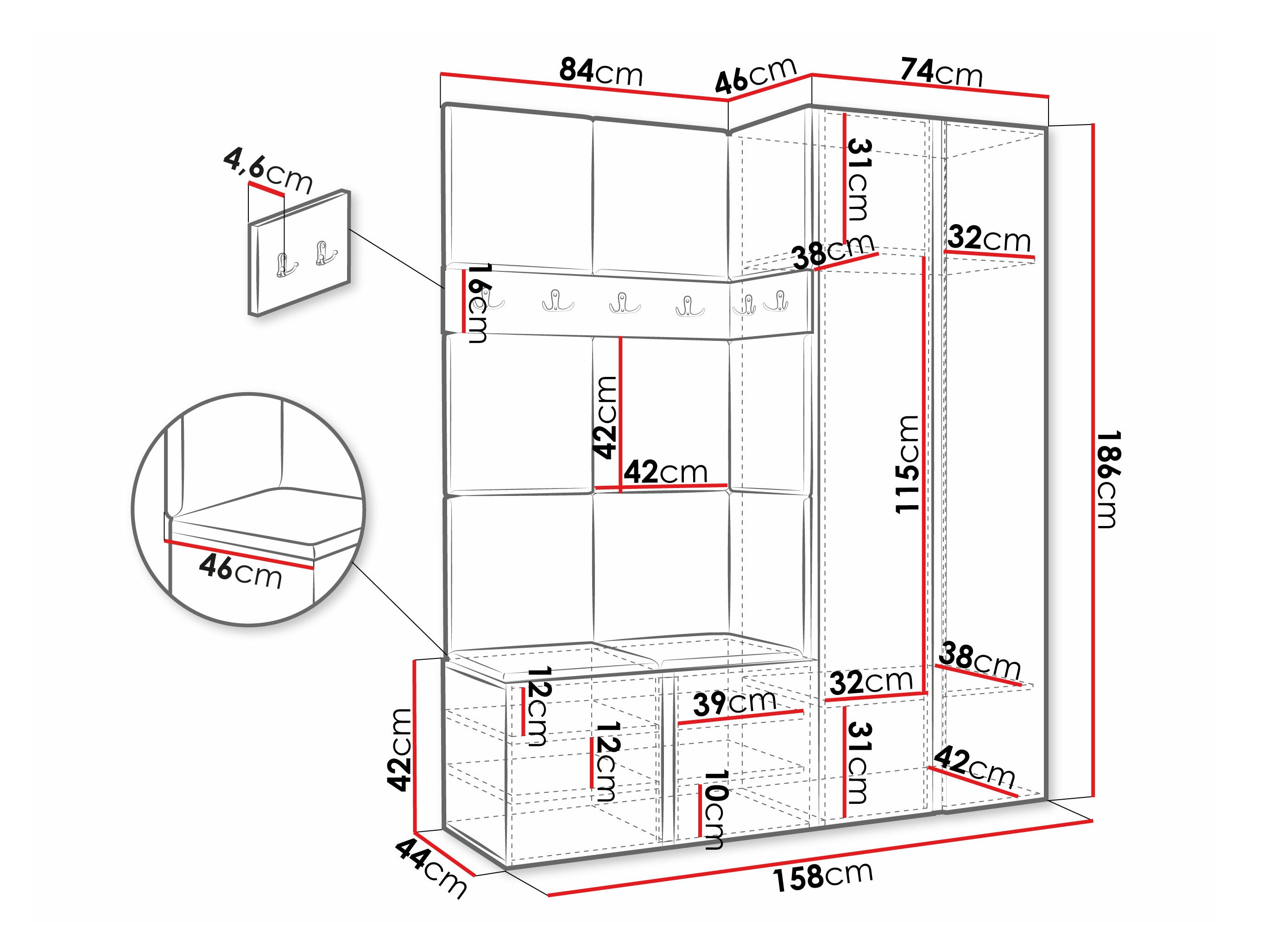 Set arredo da corridoio Pinis III (Bianco)