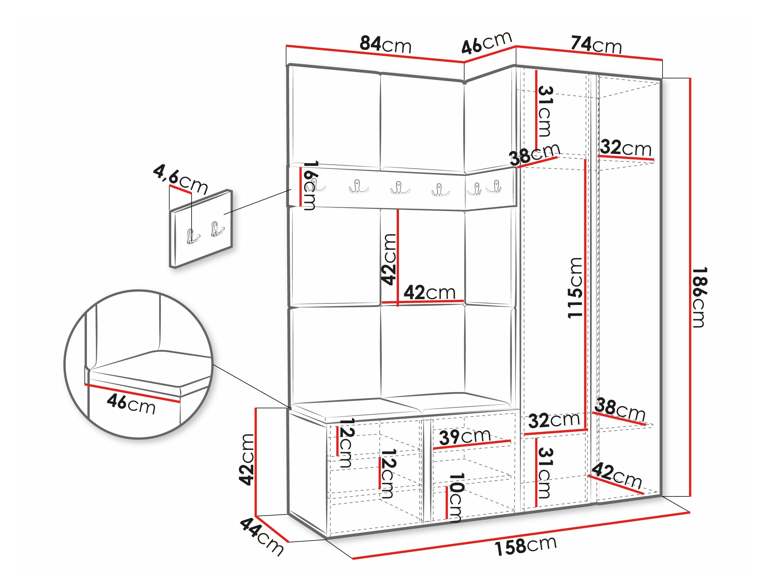 Set arredo da corridoio Pinis X (Bianco)