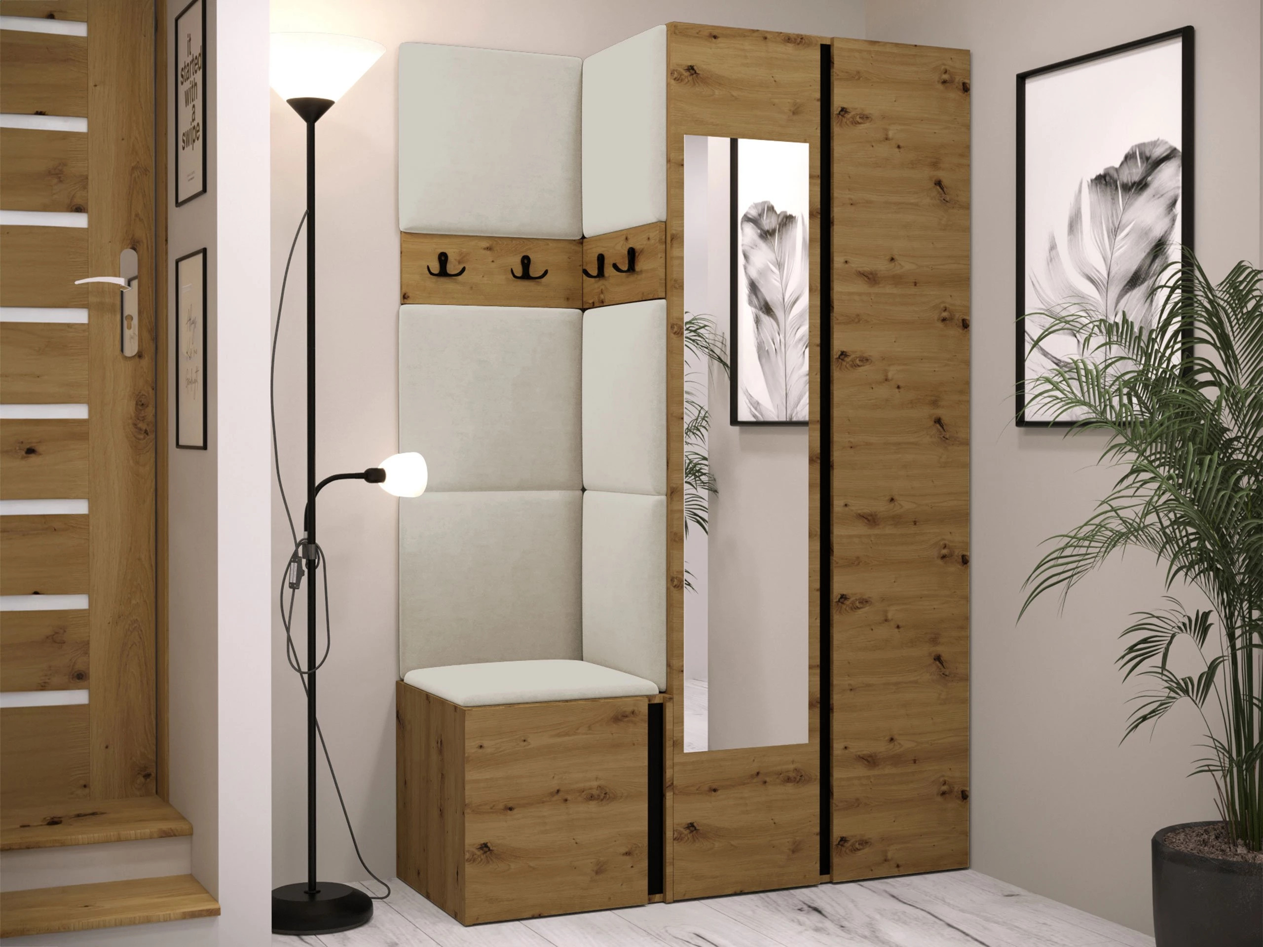 Set arredo da corridoio Pinis XXVI (Rovere Artisan + Nero)