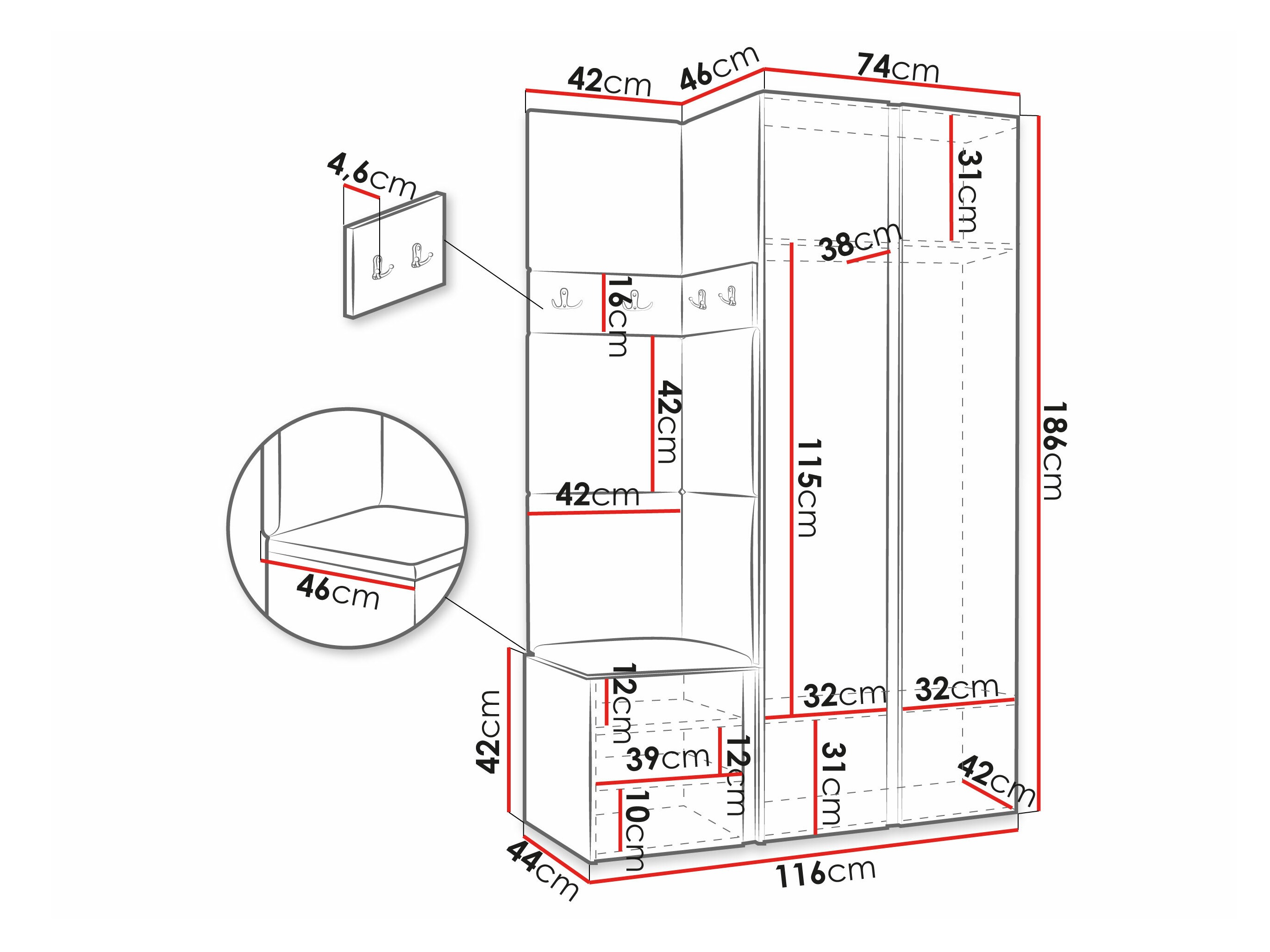 Set arredo da corridoio Pinis XXVI (Rovere Artisan + Nero)