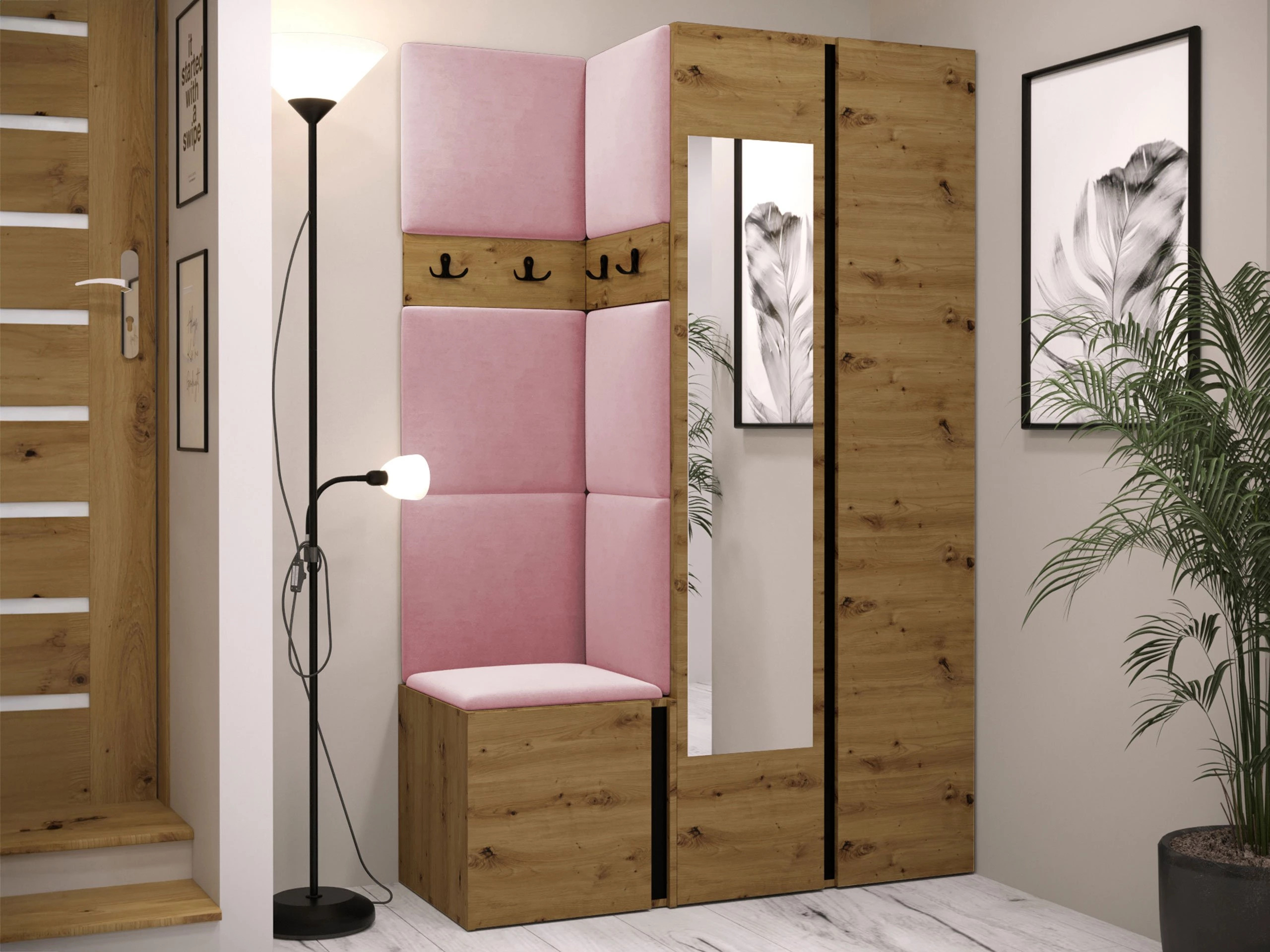 Set arredo da corridoio Pinis XXVI (Rovere Artisan + Nero)