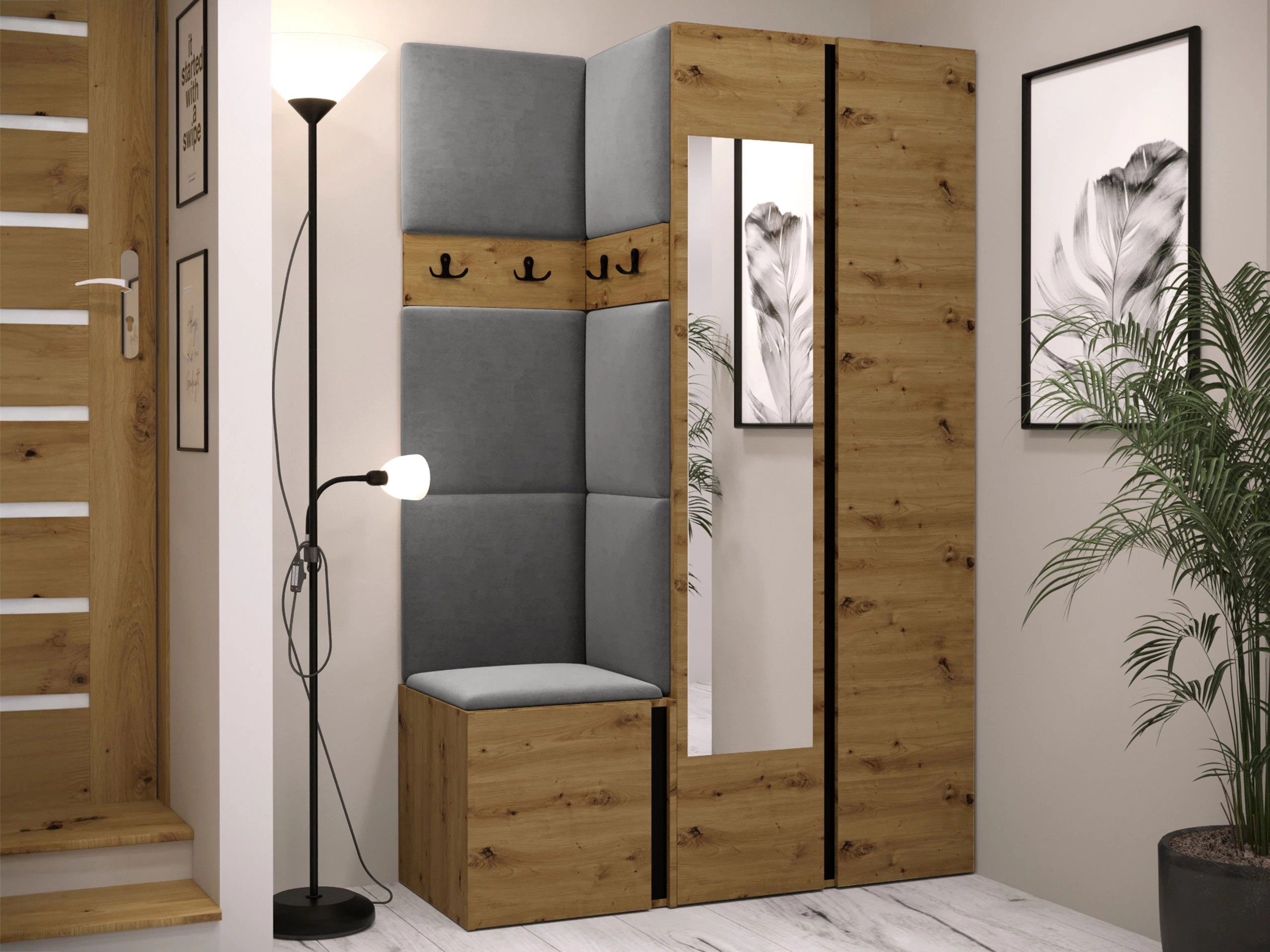 Set arredo da corridoio Pinis XXVI (Rovere Artisan + Nero)
