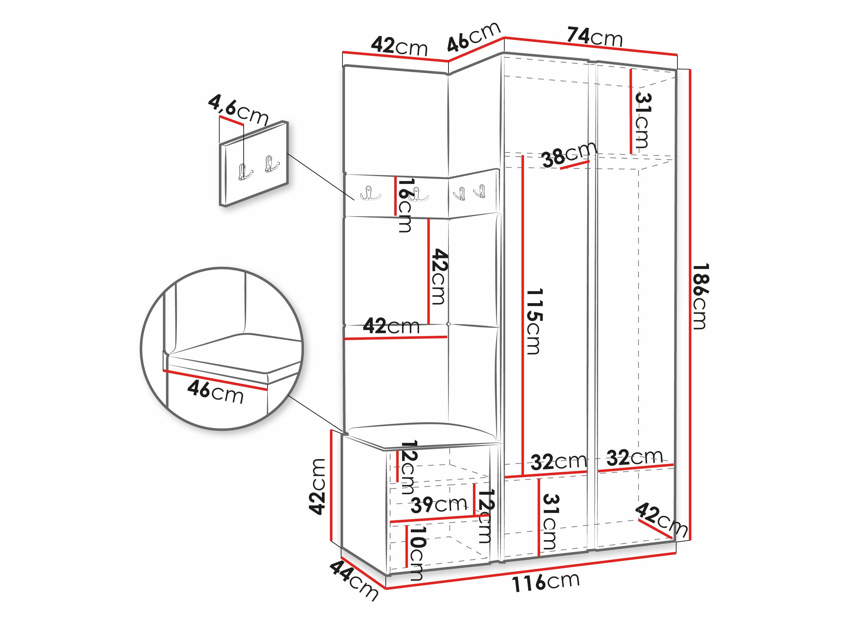 Set arredo da corridoio Pinis XXVI (Rovere Artisan + Nero)