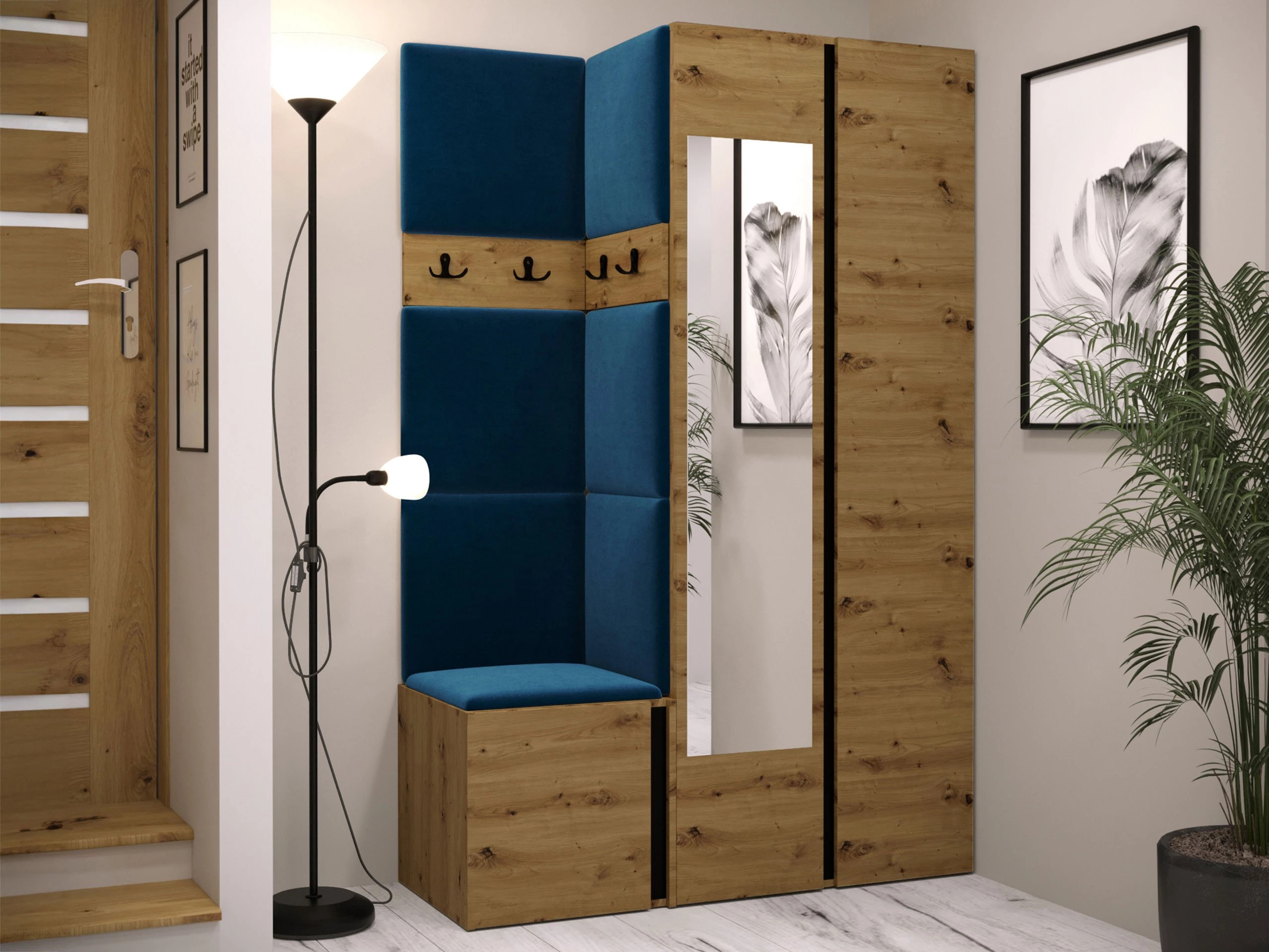 Set arredo da corridoio Pinis XXVI (Rovere Artisan + Nero)