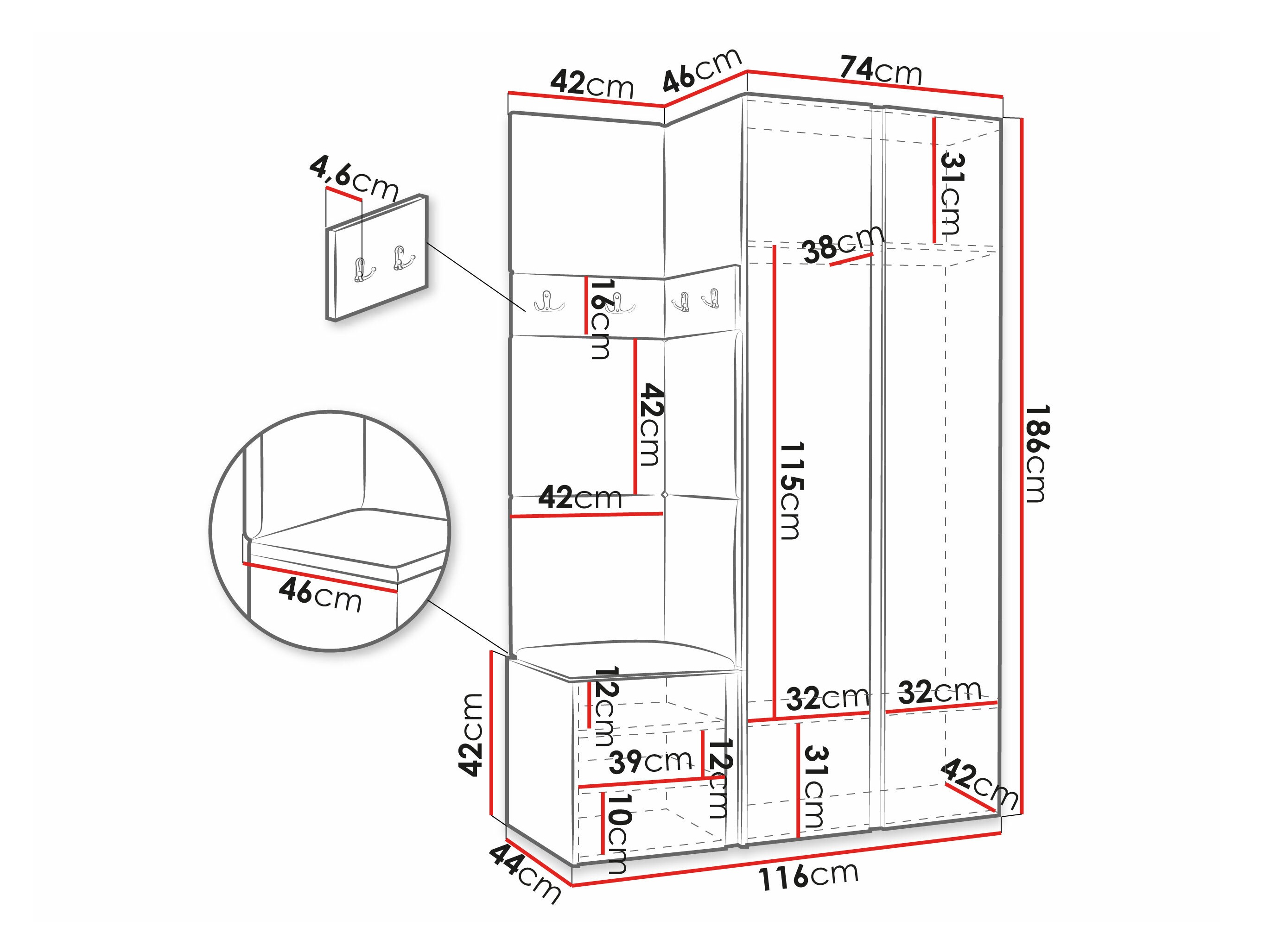 Set arredo da corridoio Pinis XXVI (Rovere Artisan + Nero)