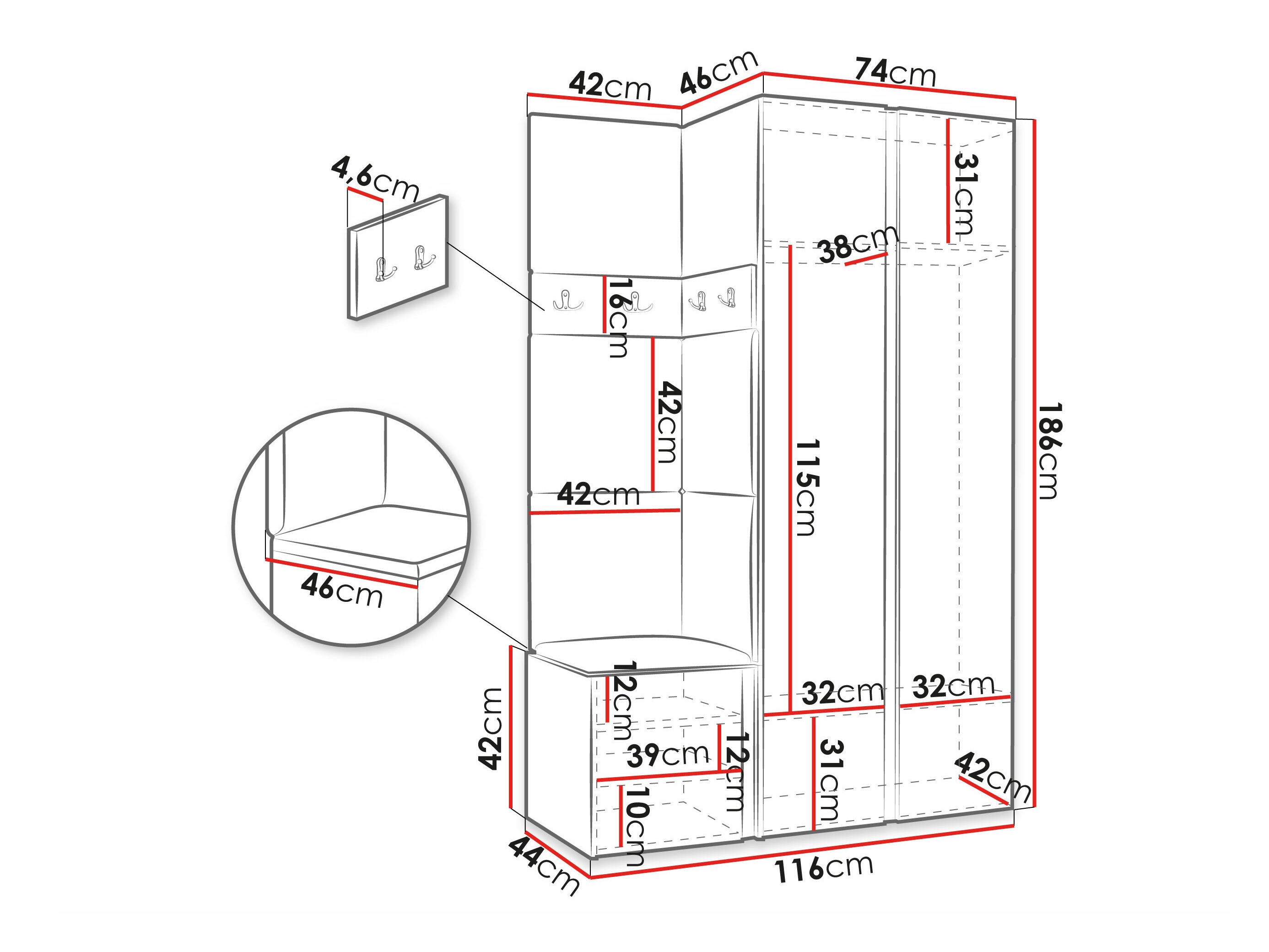 Set arredo da corridoio Pinis XXVI (Rovere Artisan + Nero)