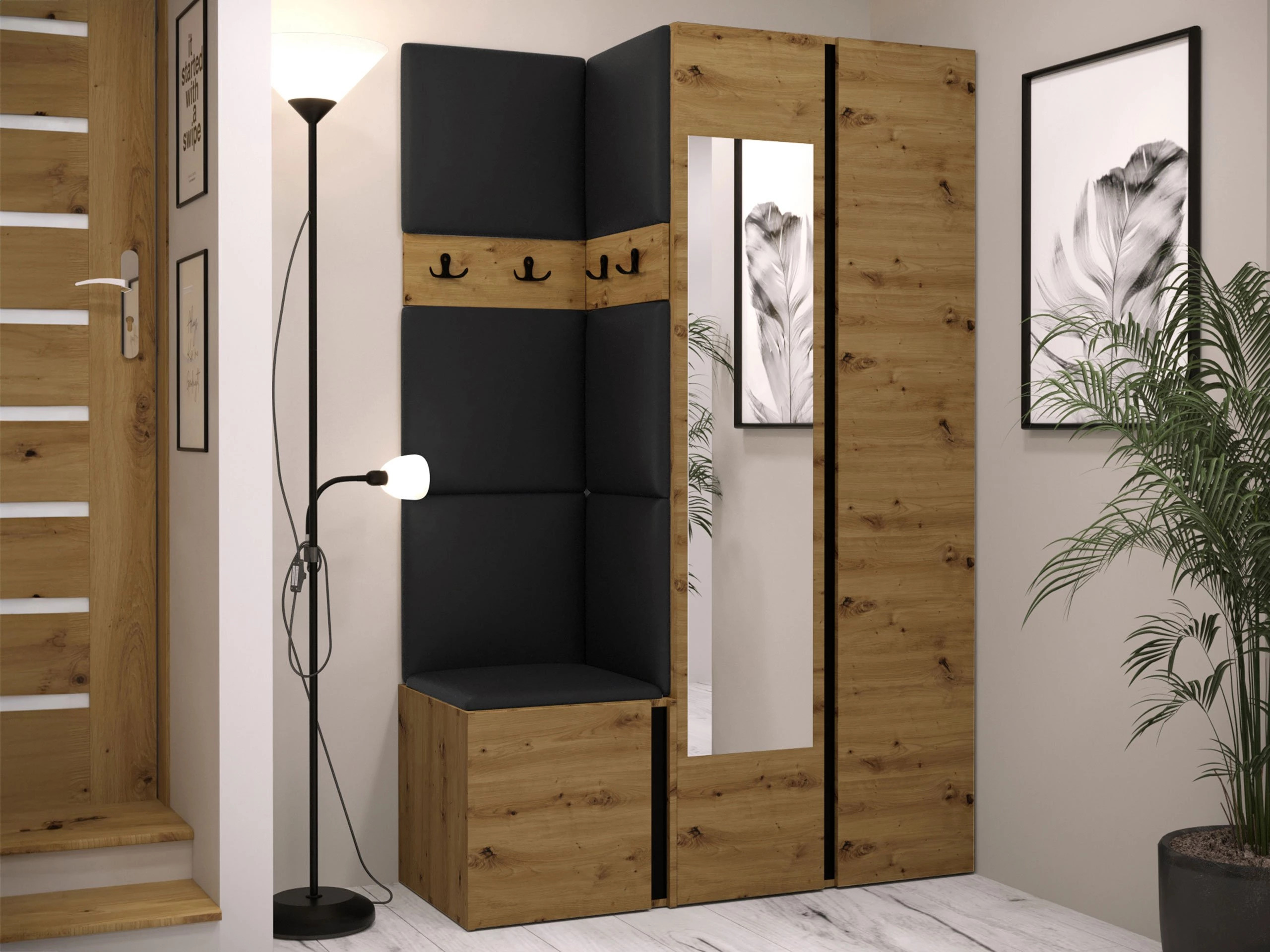 Set arredo da corridoio Pinis XXVI (Rovere Artisan + Nero)