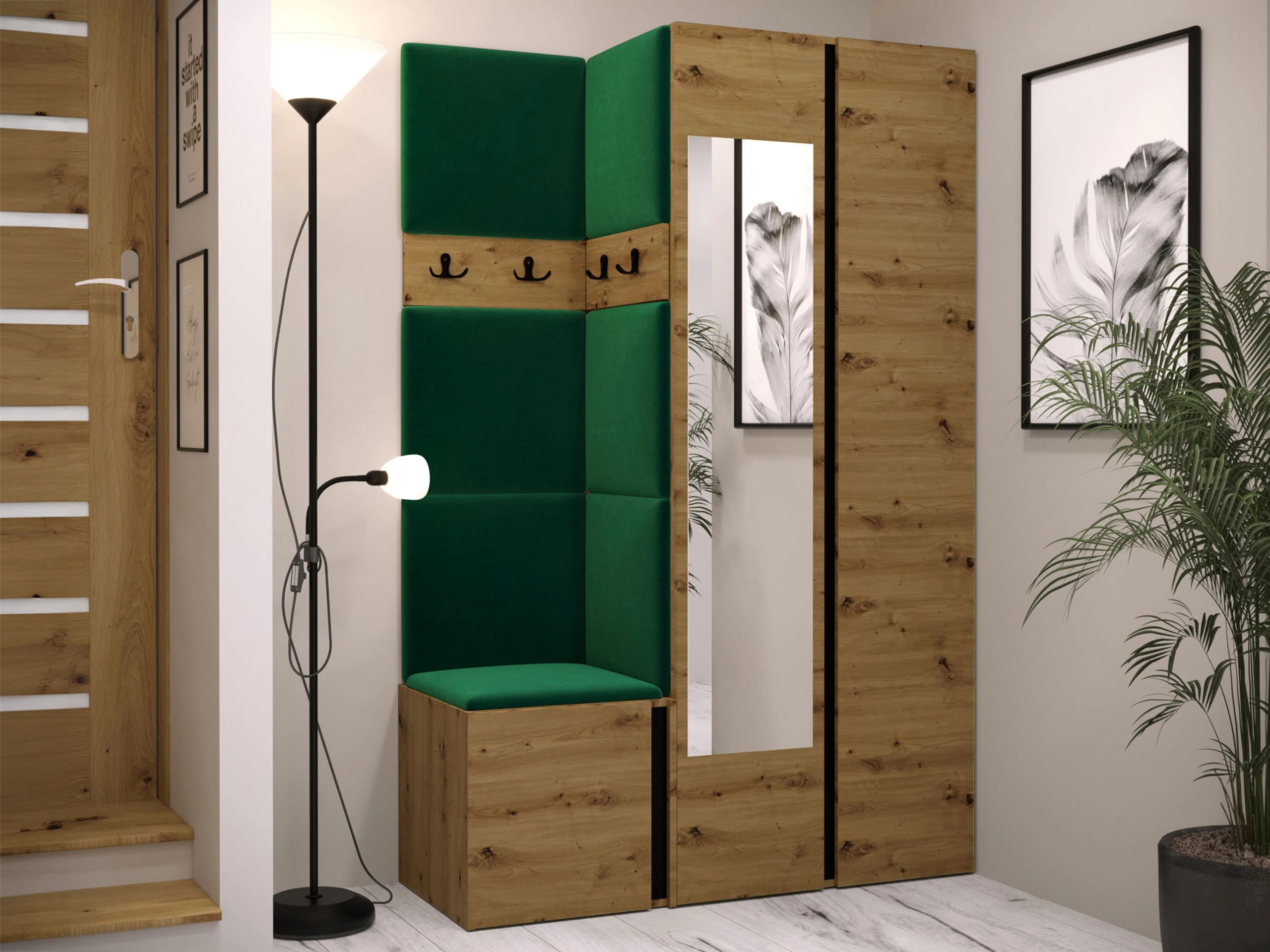 Set arredo da corridoio Pinis XXVI (Rovere Artisan + Nero)