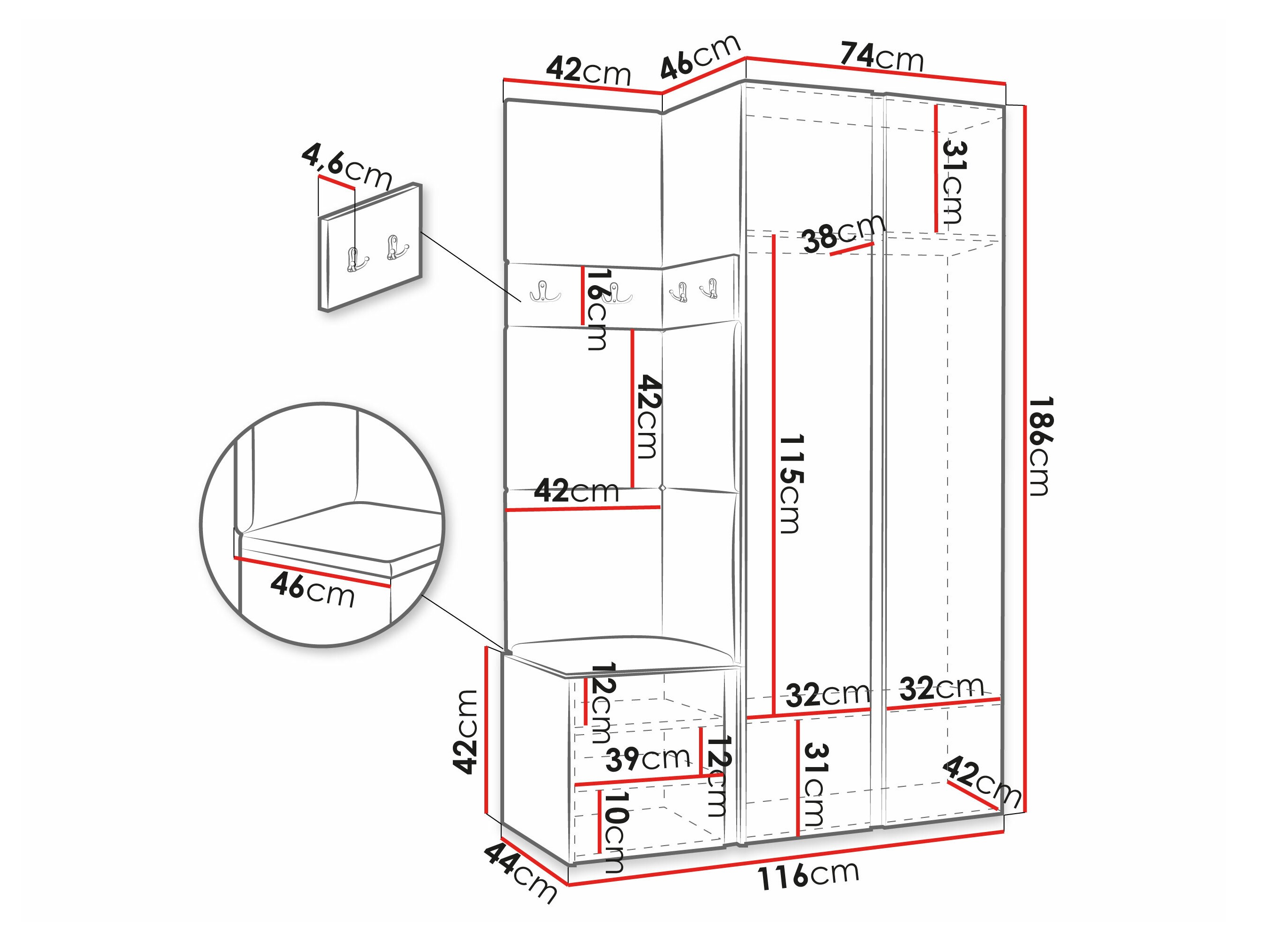 Set arredo da corridoio Pinis XXVI (Rovere Artisan + Nero)
