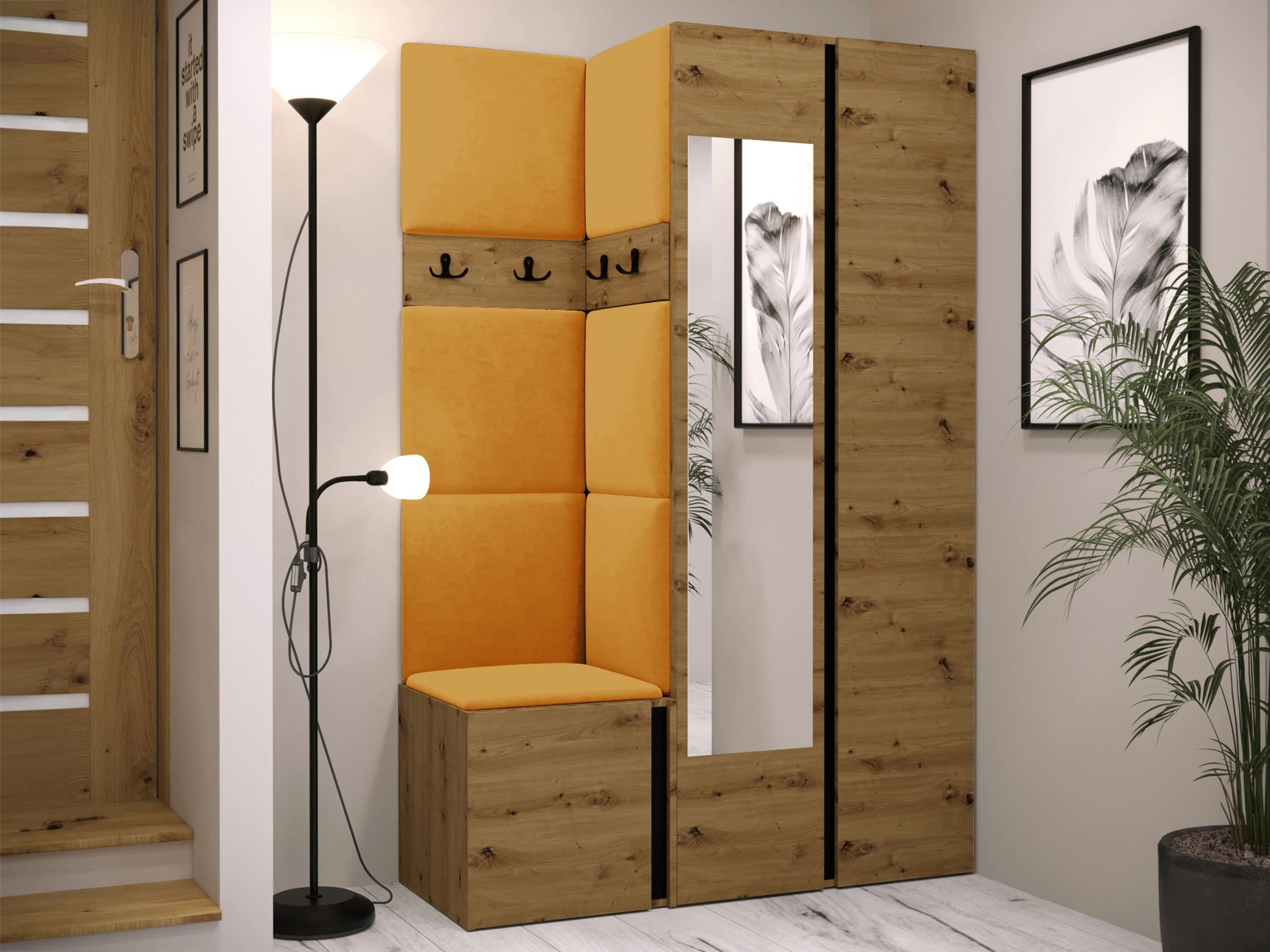 Set arredo da corridoio Pinis XXVI (Rovere Artisan + Nero)
