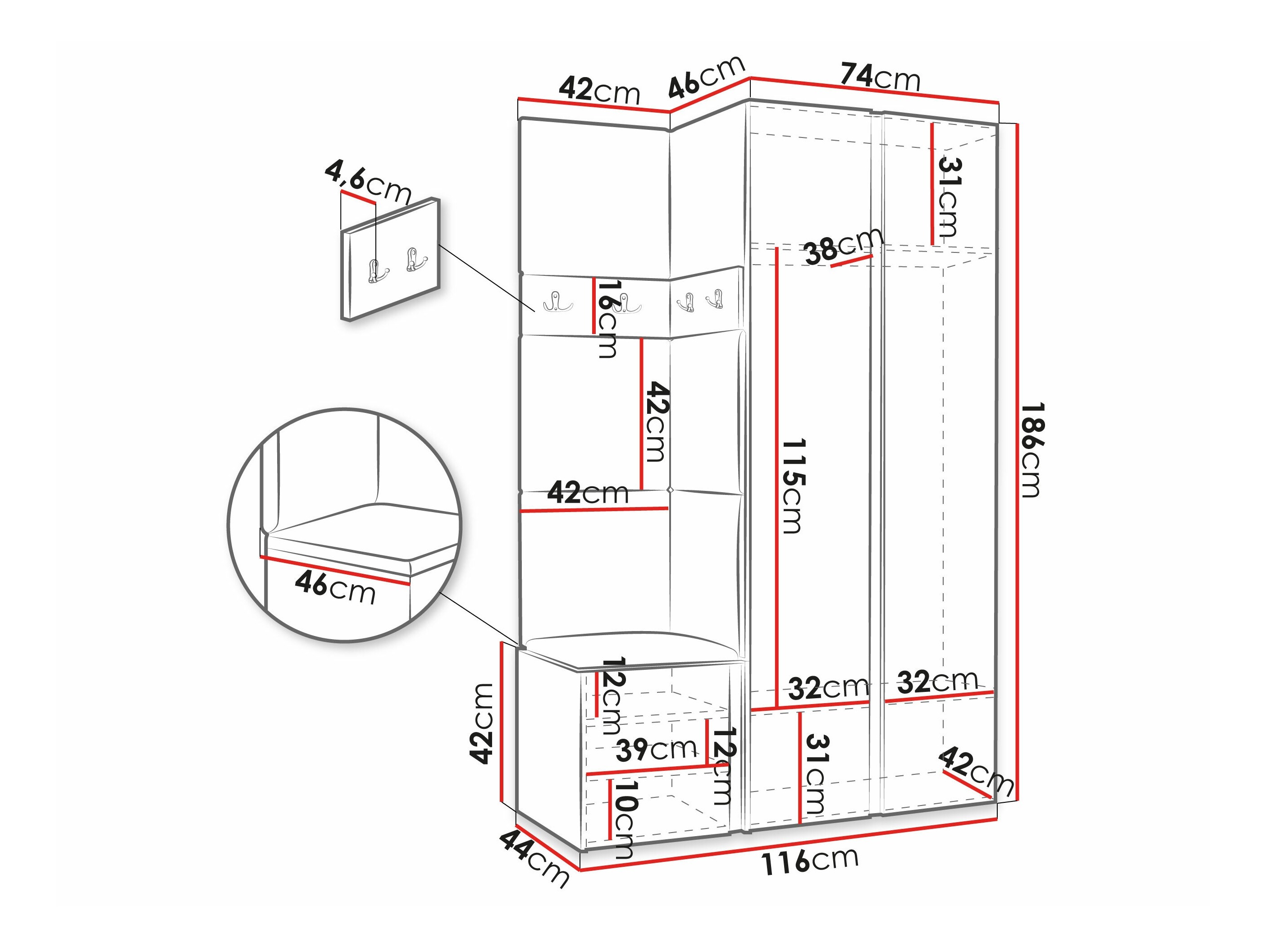 Set arredo da corridoio Pinis XXVI (Rovere Artisan + Nero)