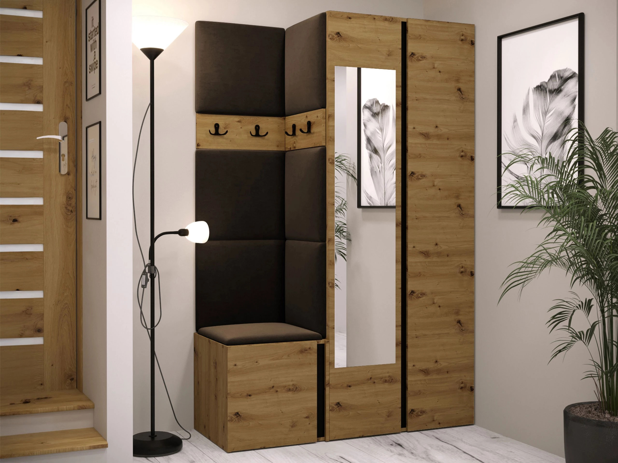 Set arredo da corridoio Pinis XXVI (Rovere Artisan + Nero)