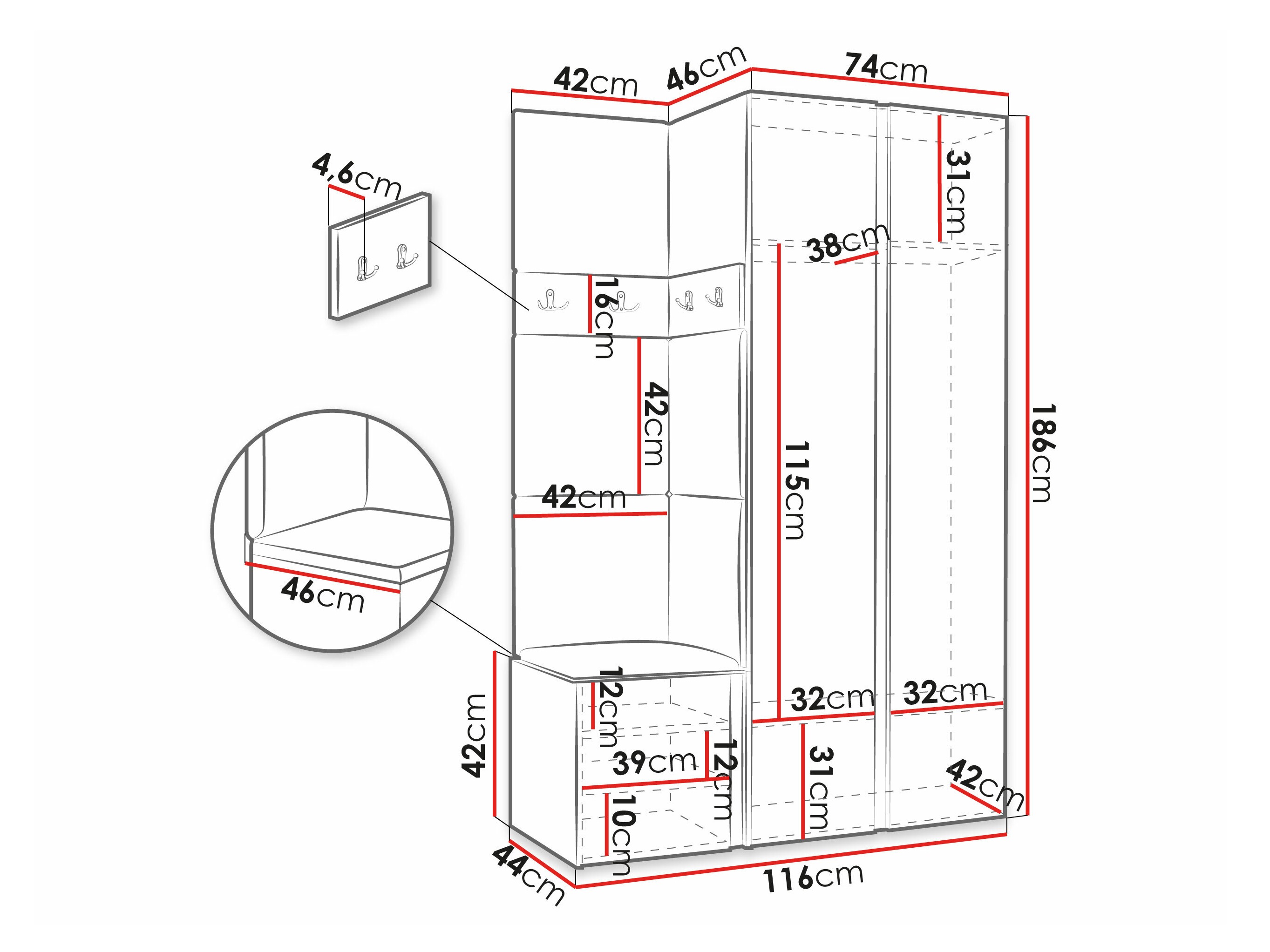 Set arredo da corridoio Pinis XXVI (Rovere Artisan + Nero)