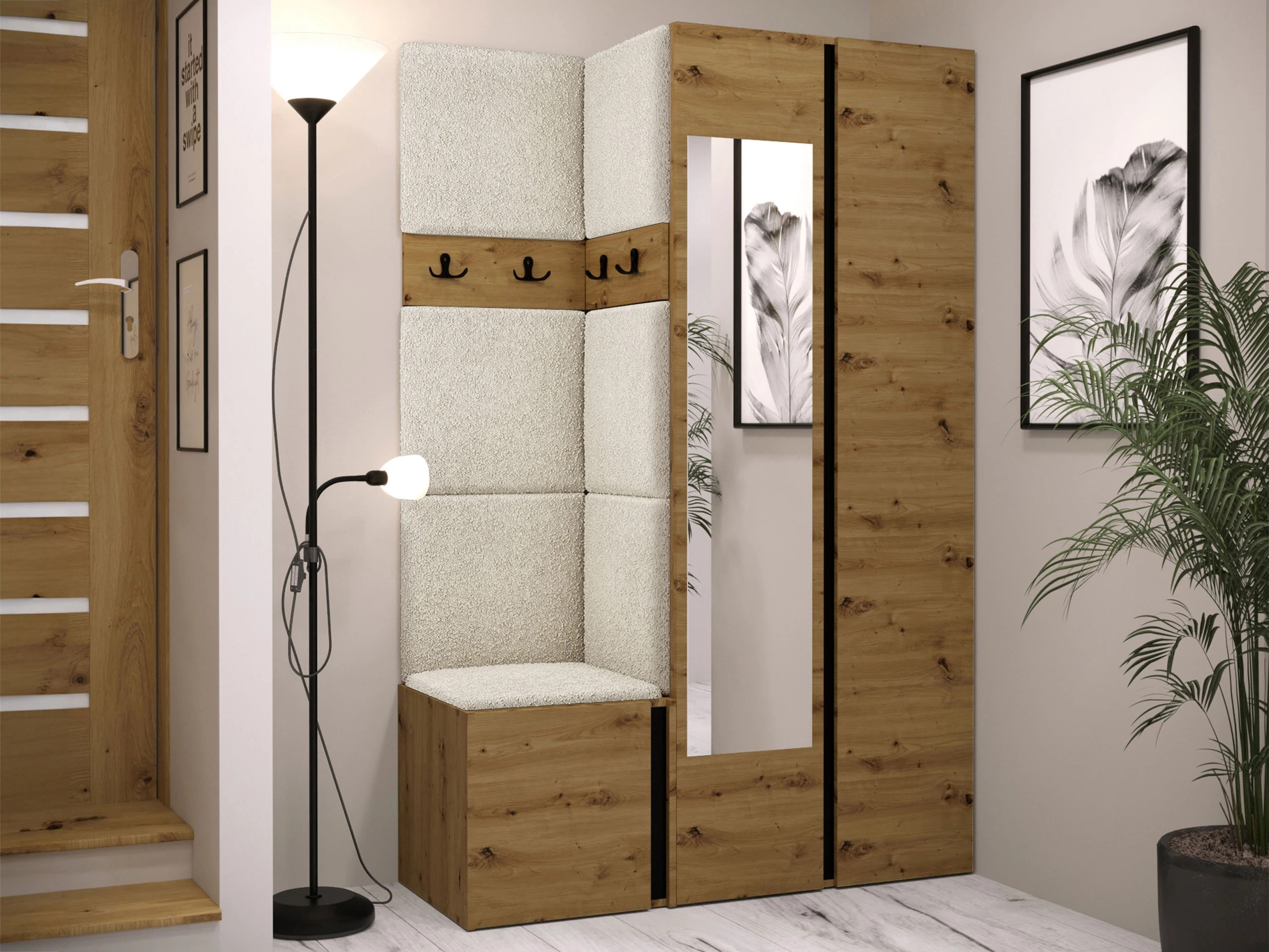 Set arredo da corridoio Pinis XXVI (Rovere Artisan + Nero)