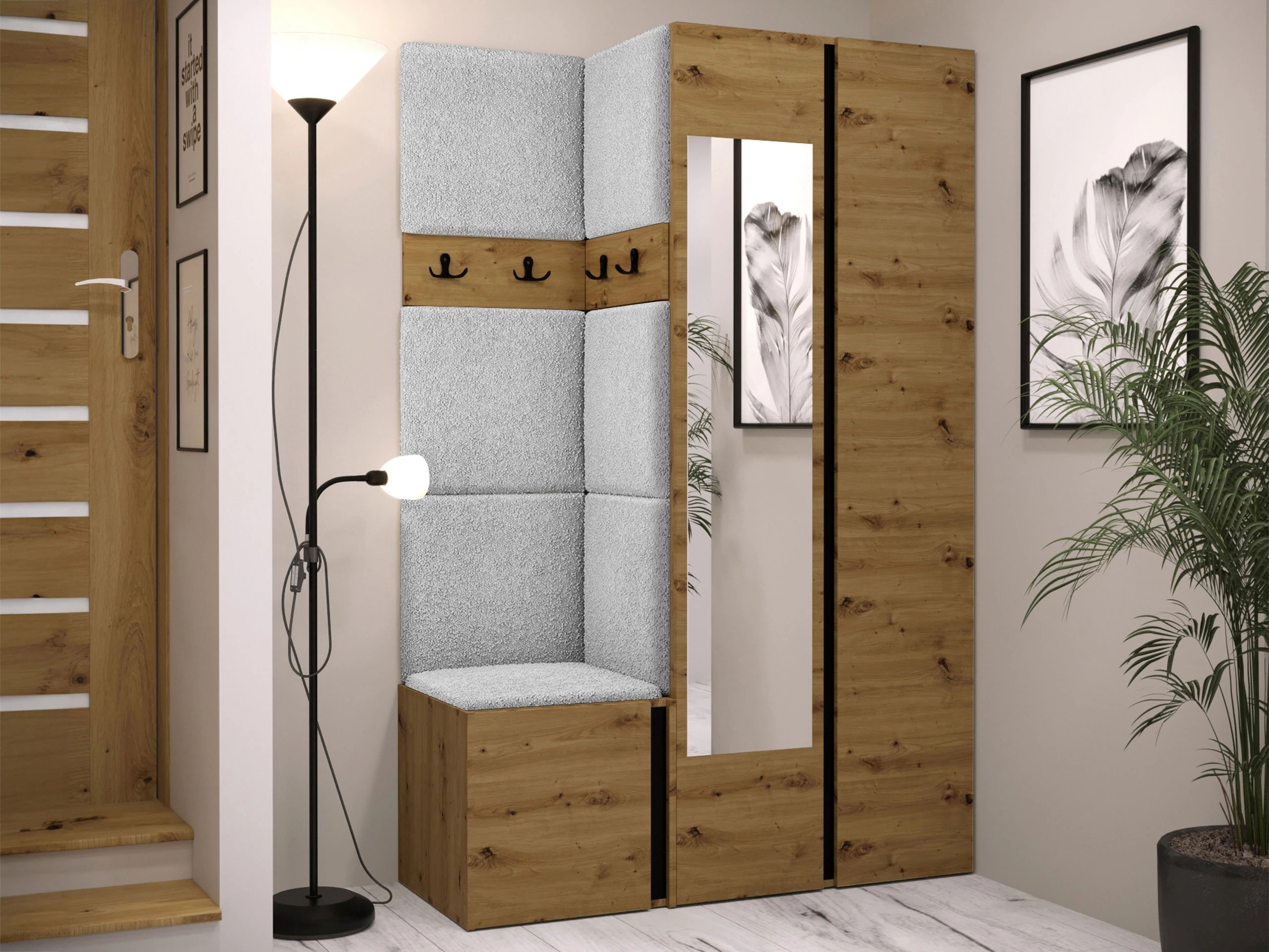 Set arredo da corridoio Pinis XXVI (Rovere Artisan + Nero)