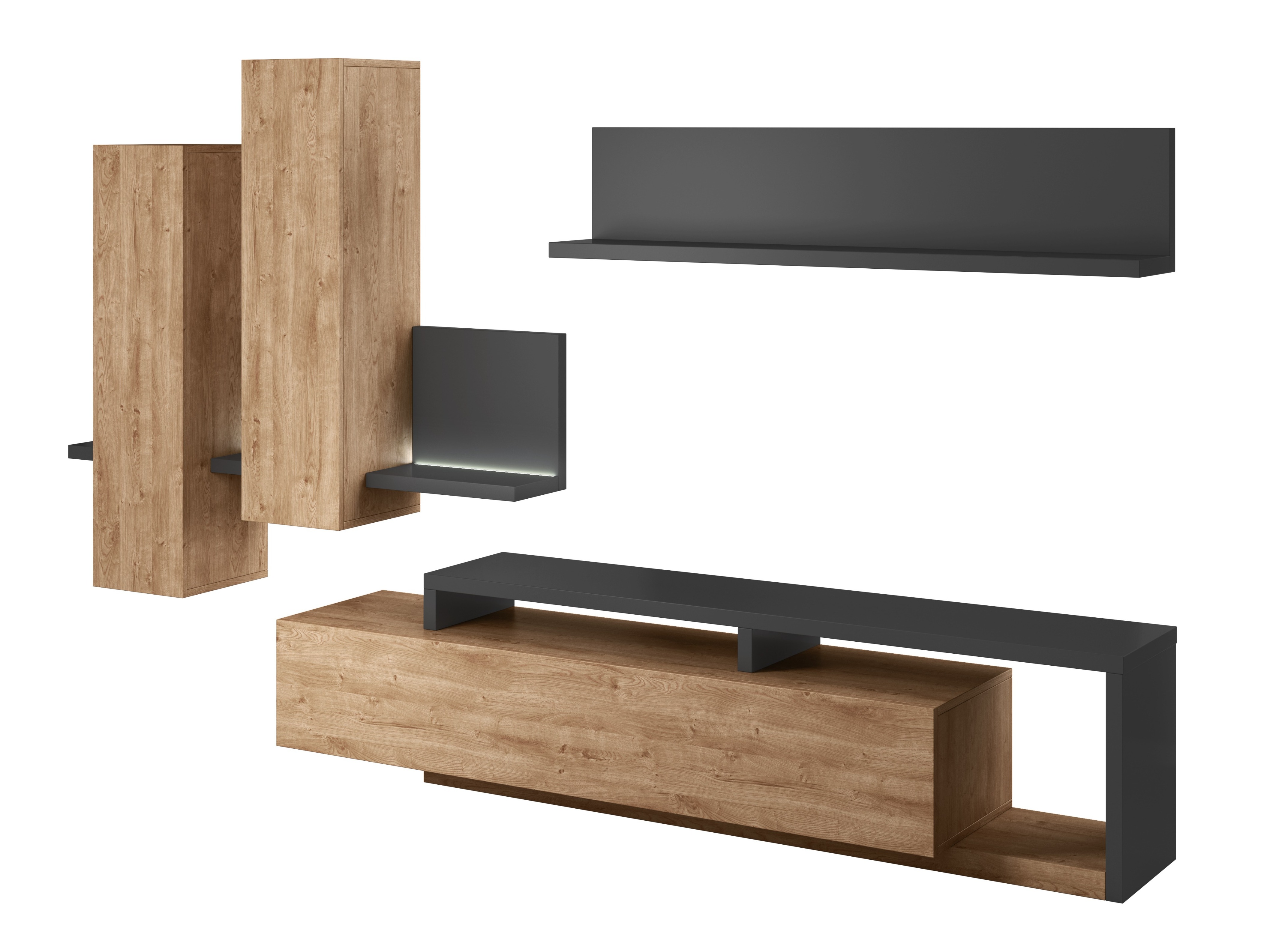 Parete attrezzata Lutiva 100 (Antracite + Ribbec quercia)