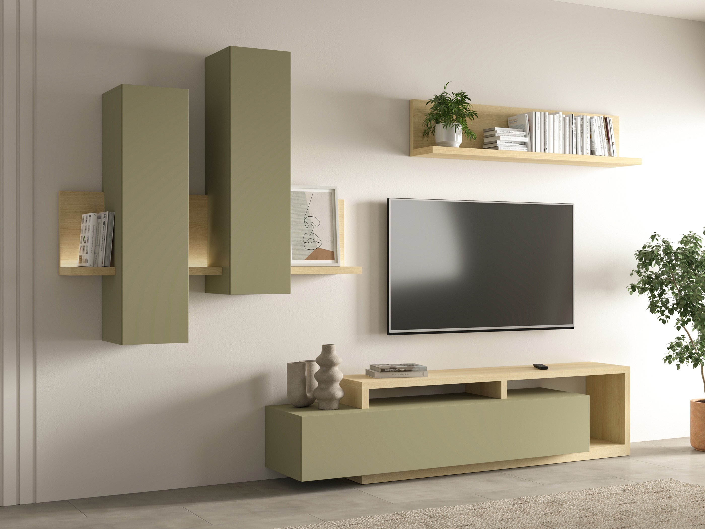 Parete attrezzata Lutiva 100 (Eucalipto + Quercia)