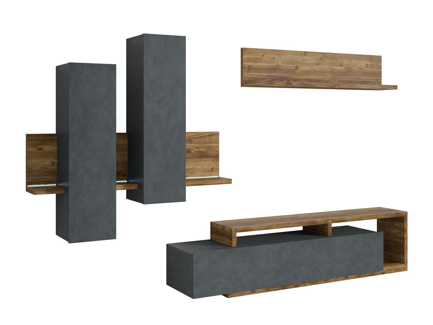 Parete attrezzata Lutiva 100 (Matera grigio + Abete scuro)