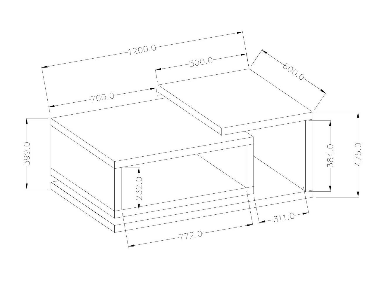 Tavolino da caffè Lutiva 104 (Bianco + Calcestruzzo)